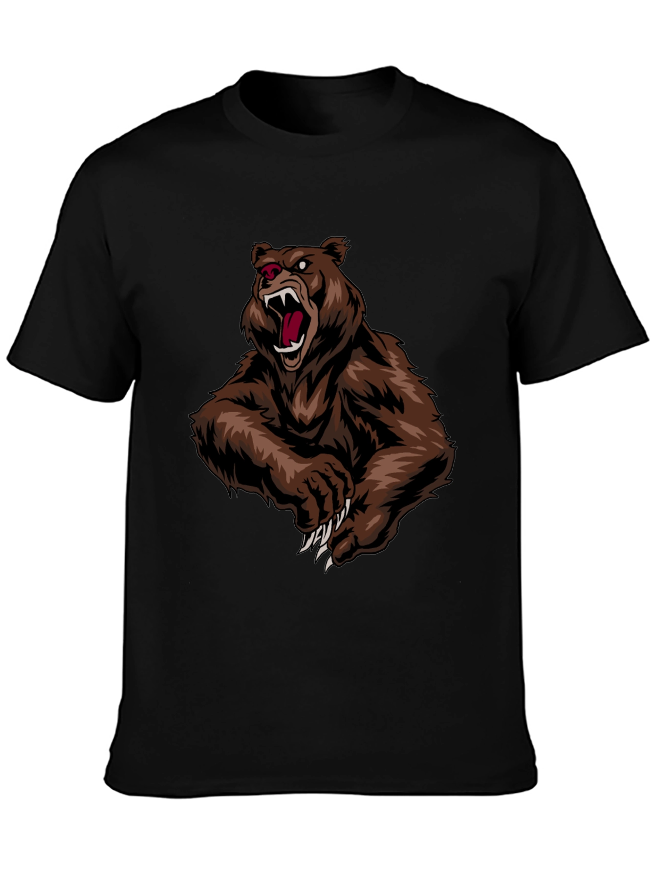 Mens Black T-Shirt with Roaring Bear Graphic
