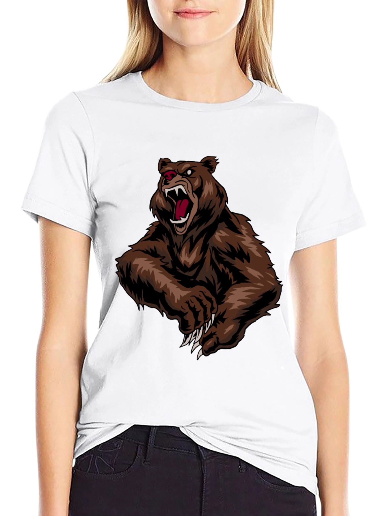 Mens Black T-Shirt with Roaring Bear Graphic
