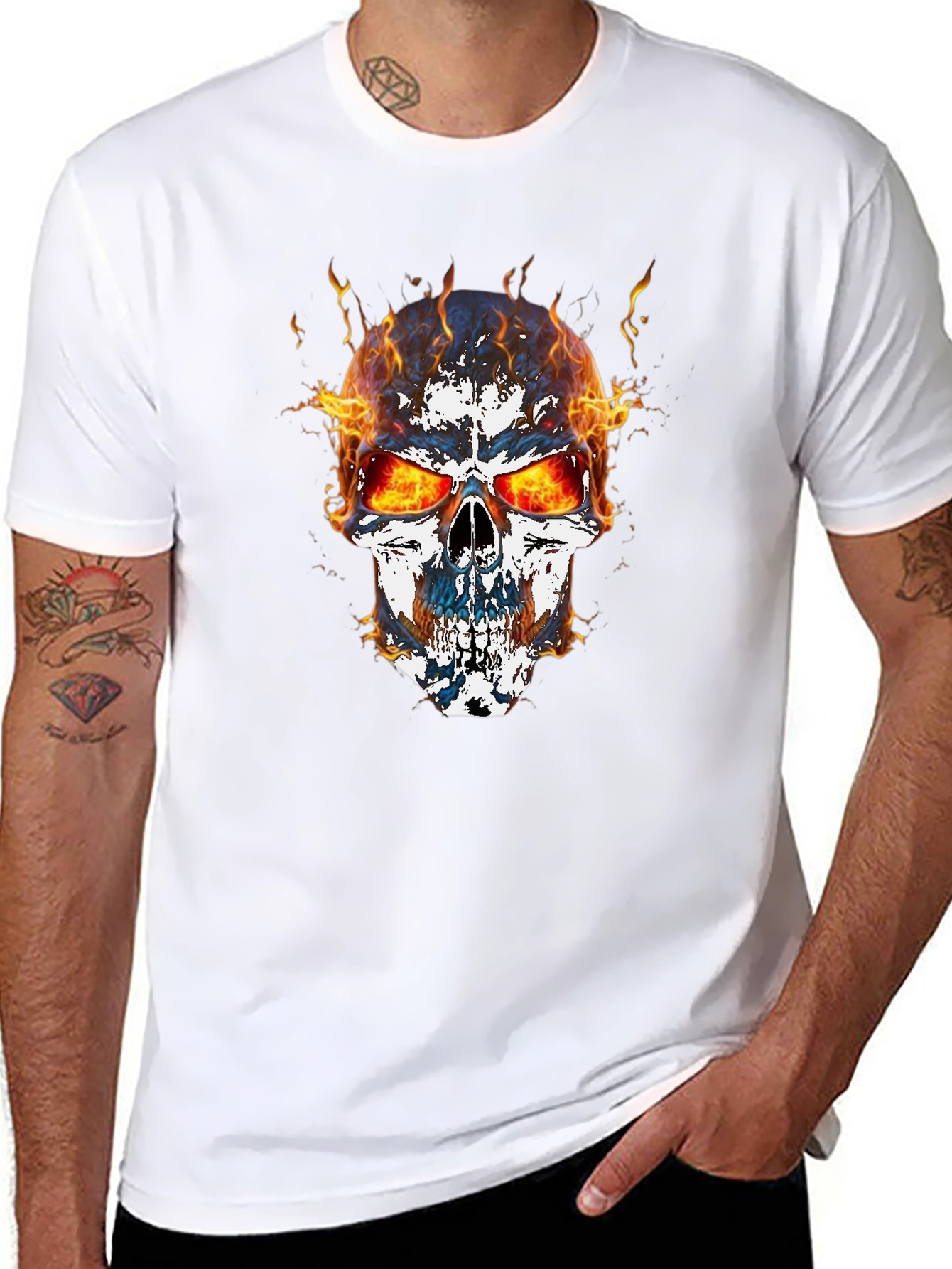 Flaming Skull Graphic T-Shirt - Mens Black Tee