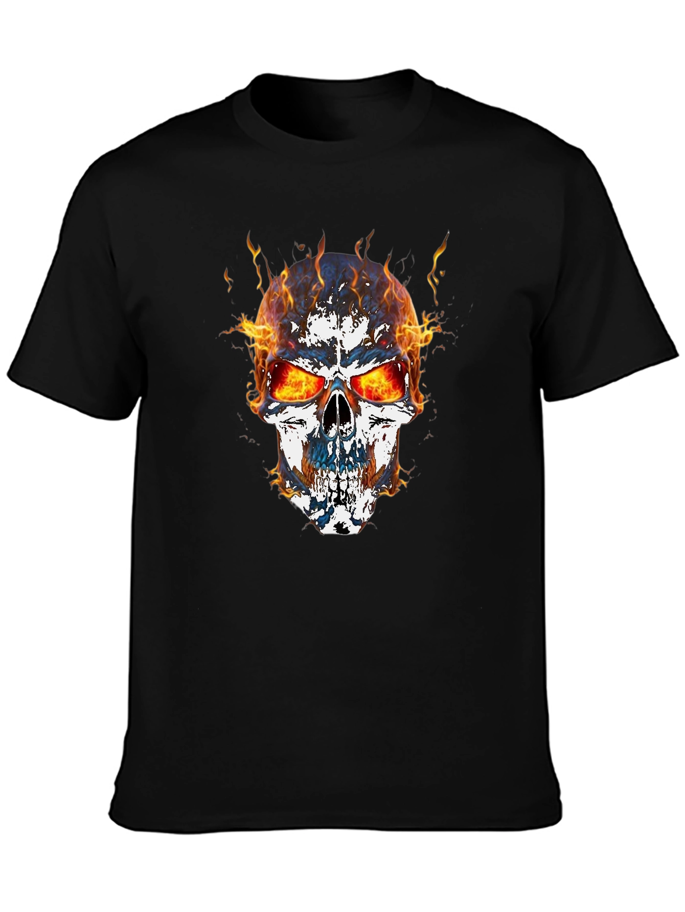Flaming Skull Graphic T-Shirt - Mens Black Tee