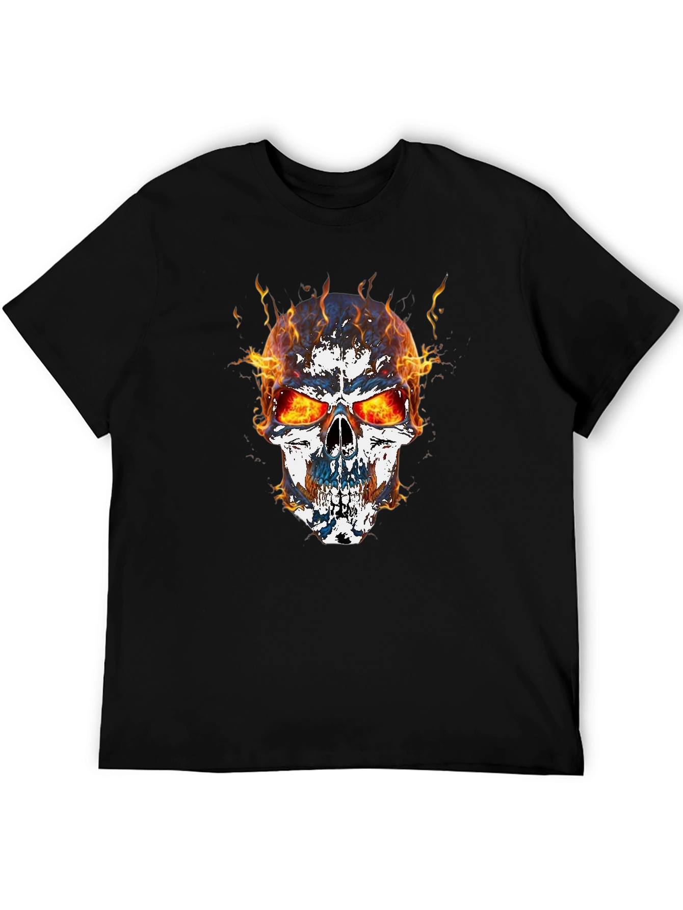 Flaming Skull Graphic T-Shirt - Mens Black Tee