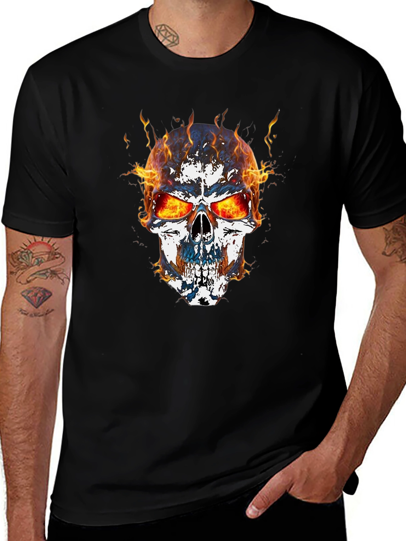 Flaming Skull Graphic T-Shirt - Mens Black Tee