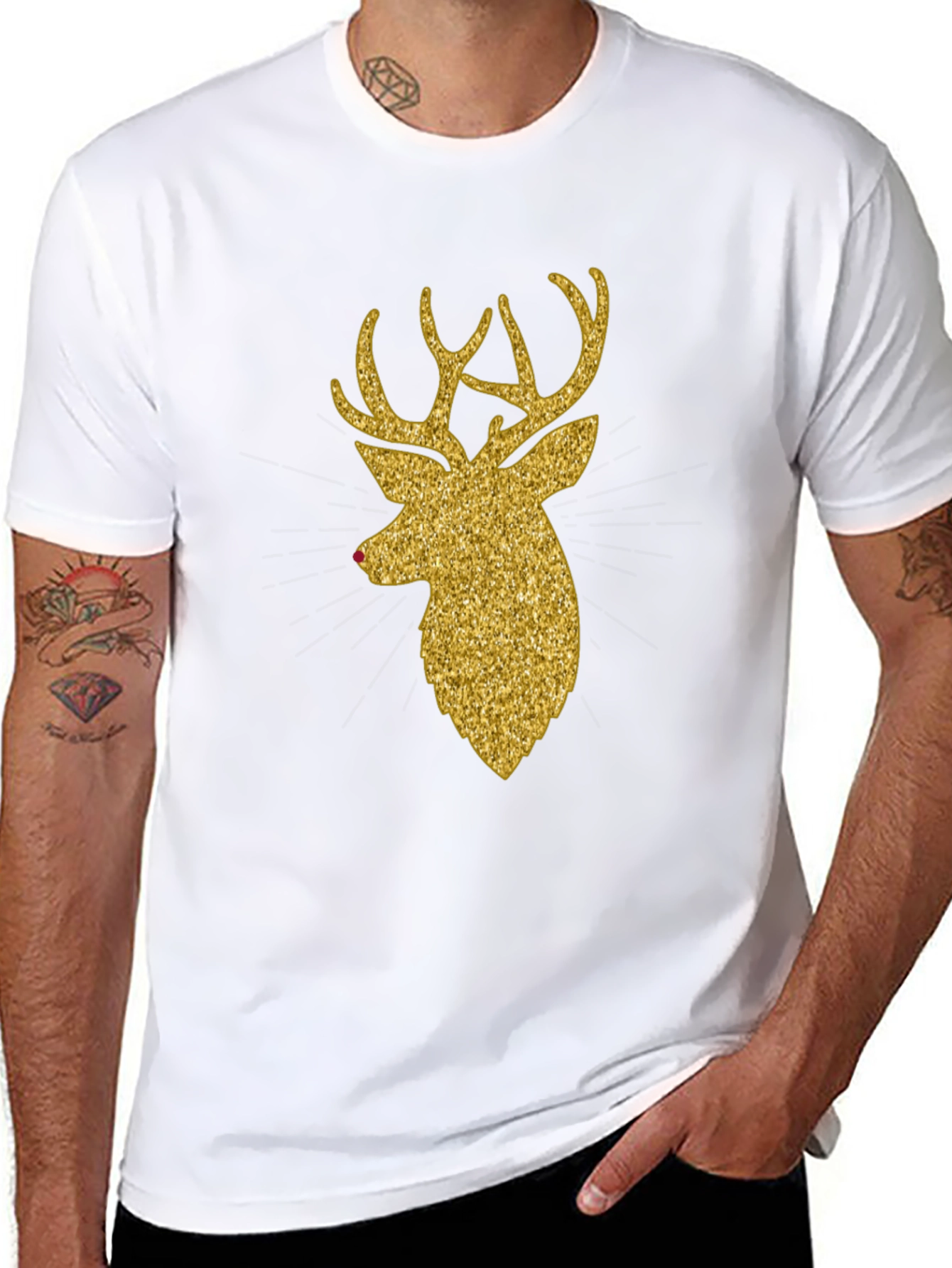 Gold Glitter Reindeer Christmas T-Shirt