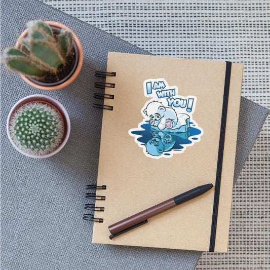 Cute little polar bear on ice flock mirror image