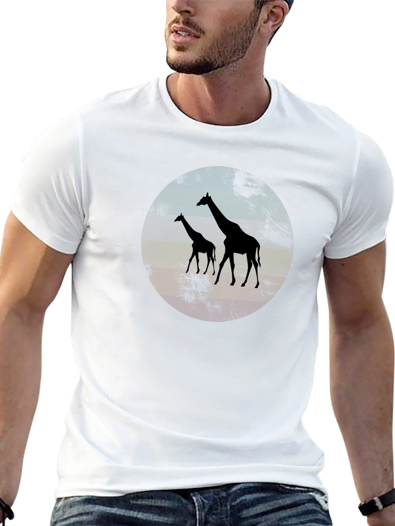 Giraffe Sunset Graphic Tee - Black Crew Neck