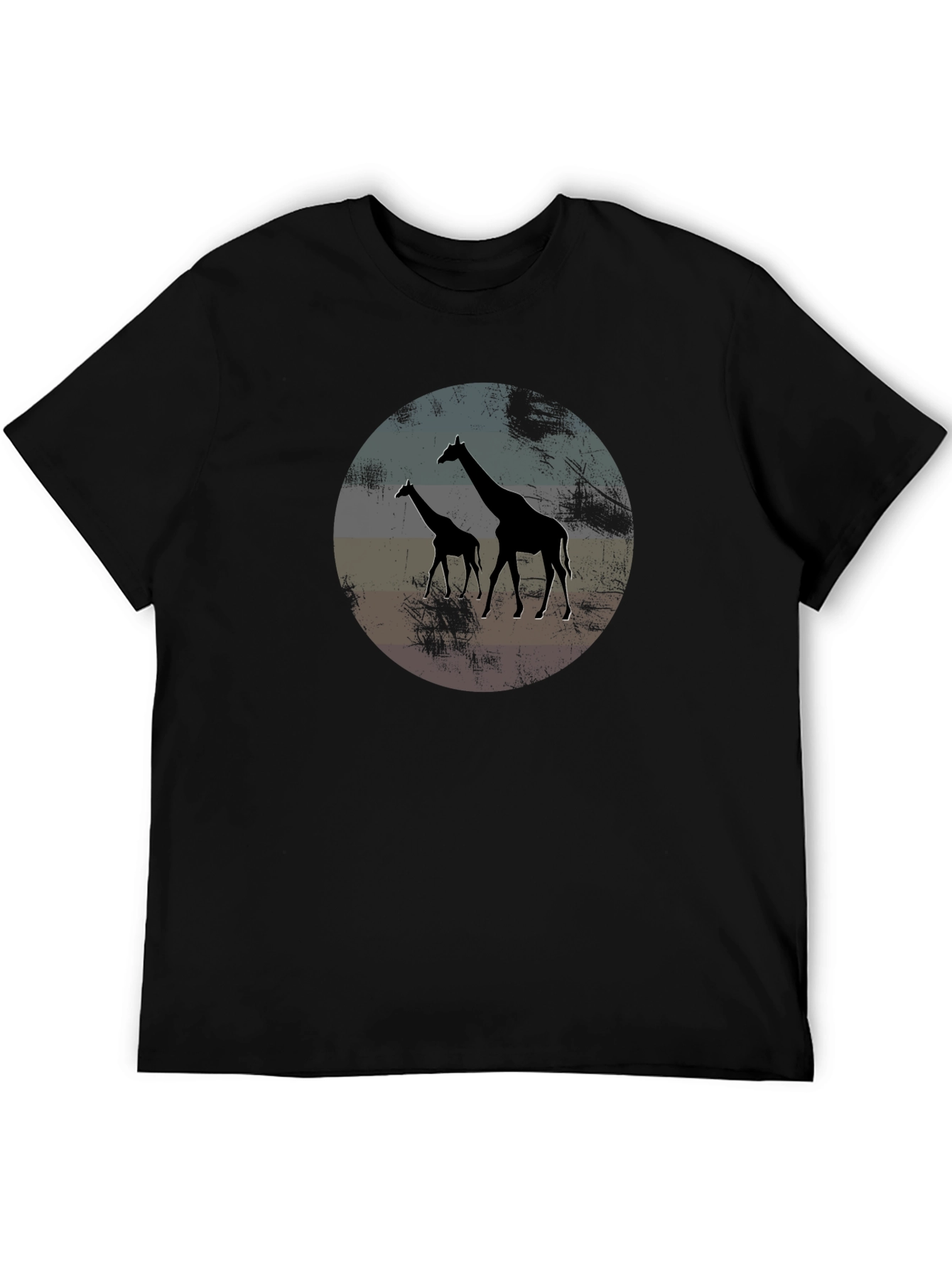 Giraffe Sunset Graphic Tee - Black Crew Neck