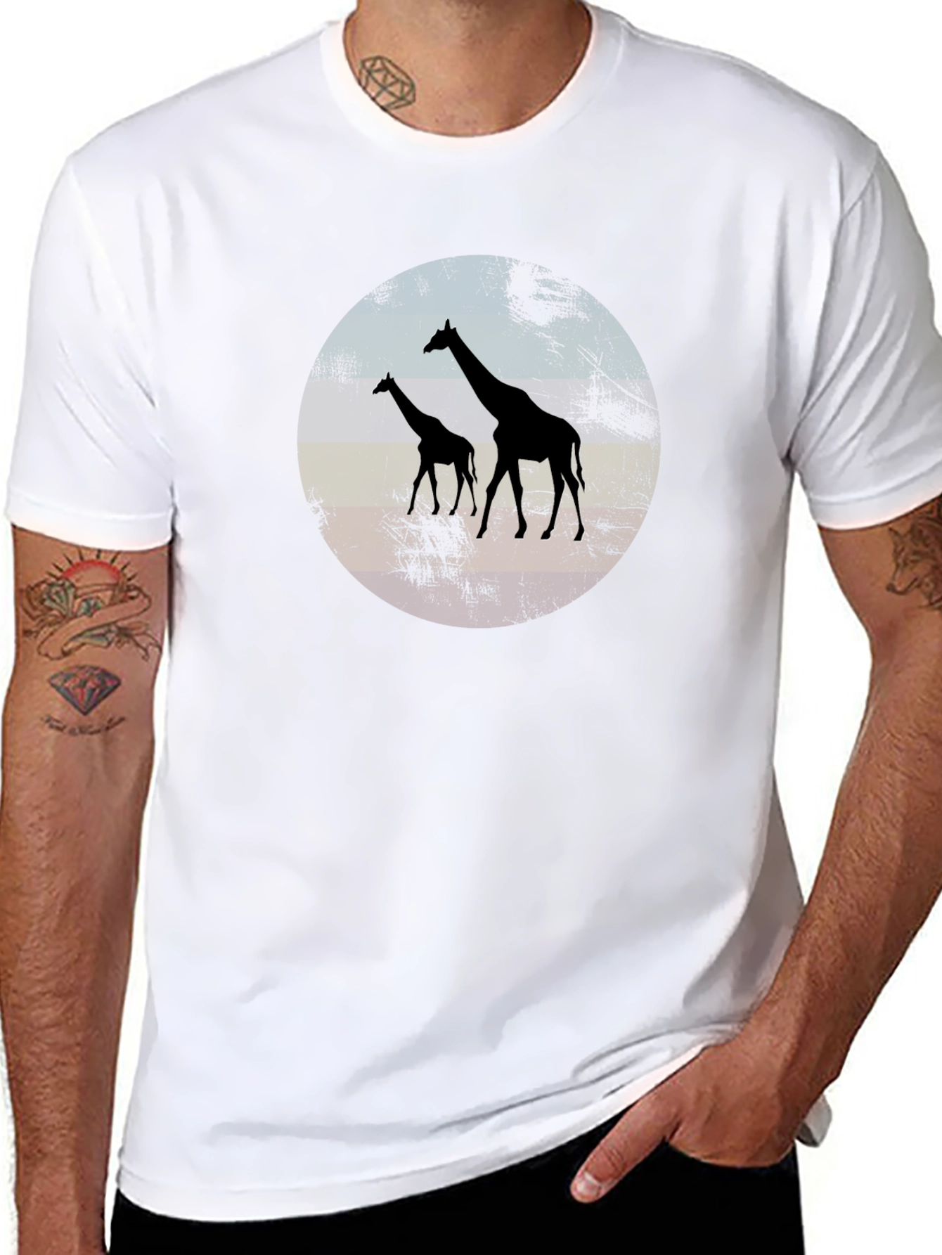 Giraffe Sunset Graphic Tee - Black Crew Neck