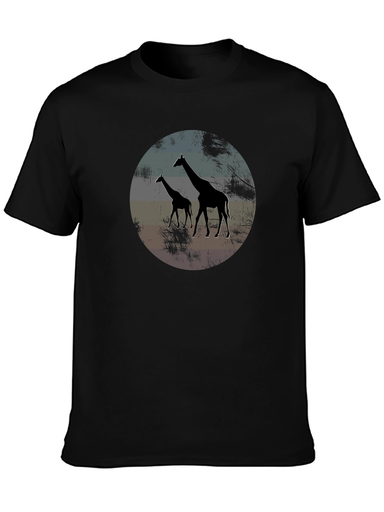 Giraffe Sunset Graphic Tee - Black Crew Neck