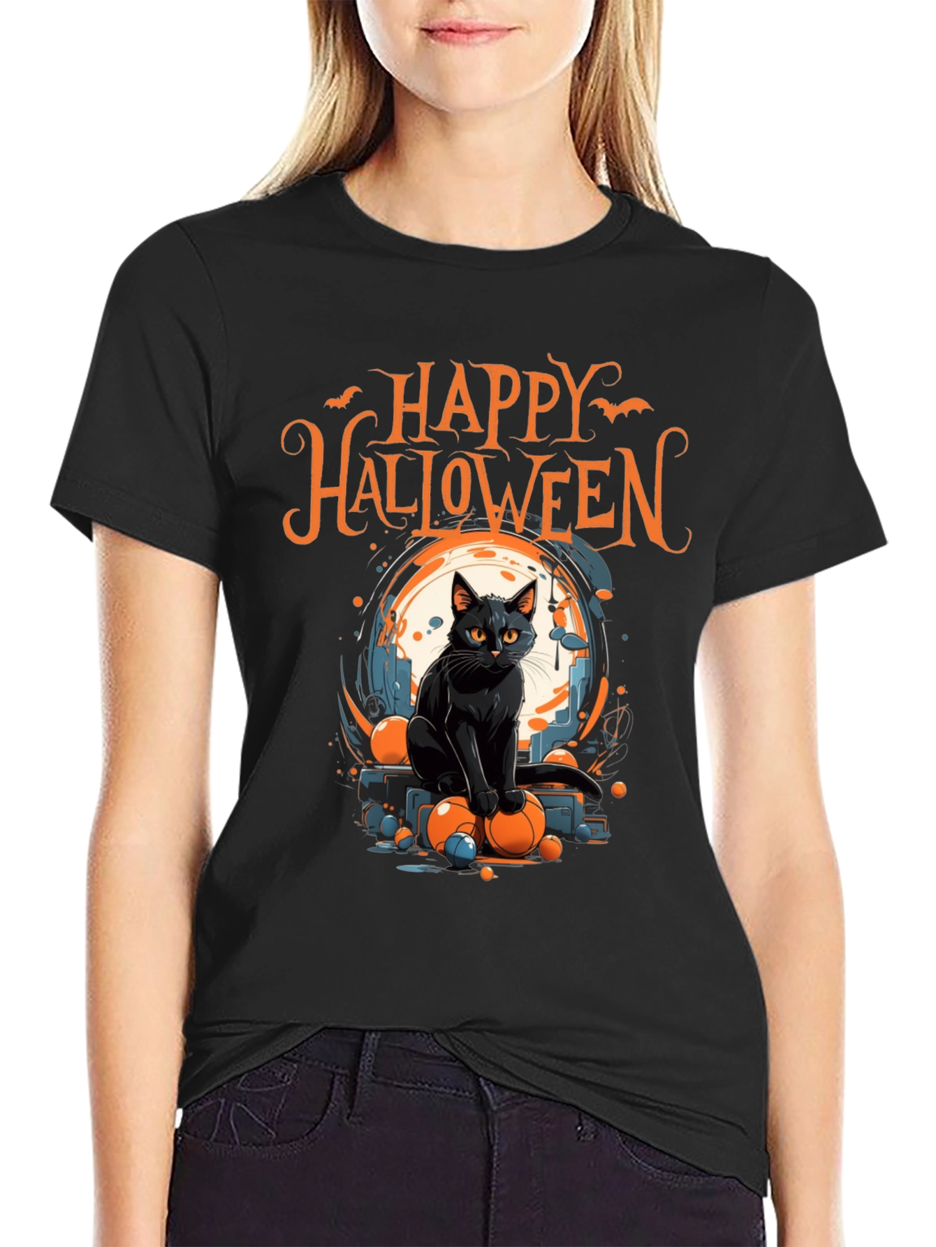 Happy Halloween Cat Graphic Tee