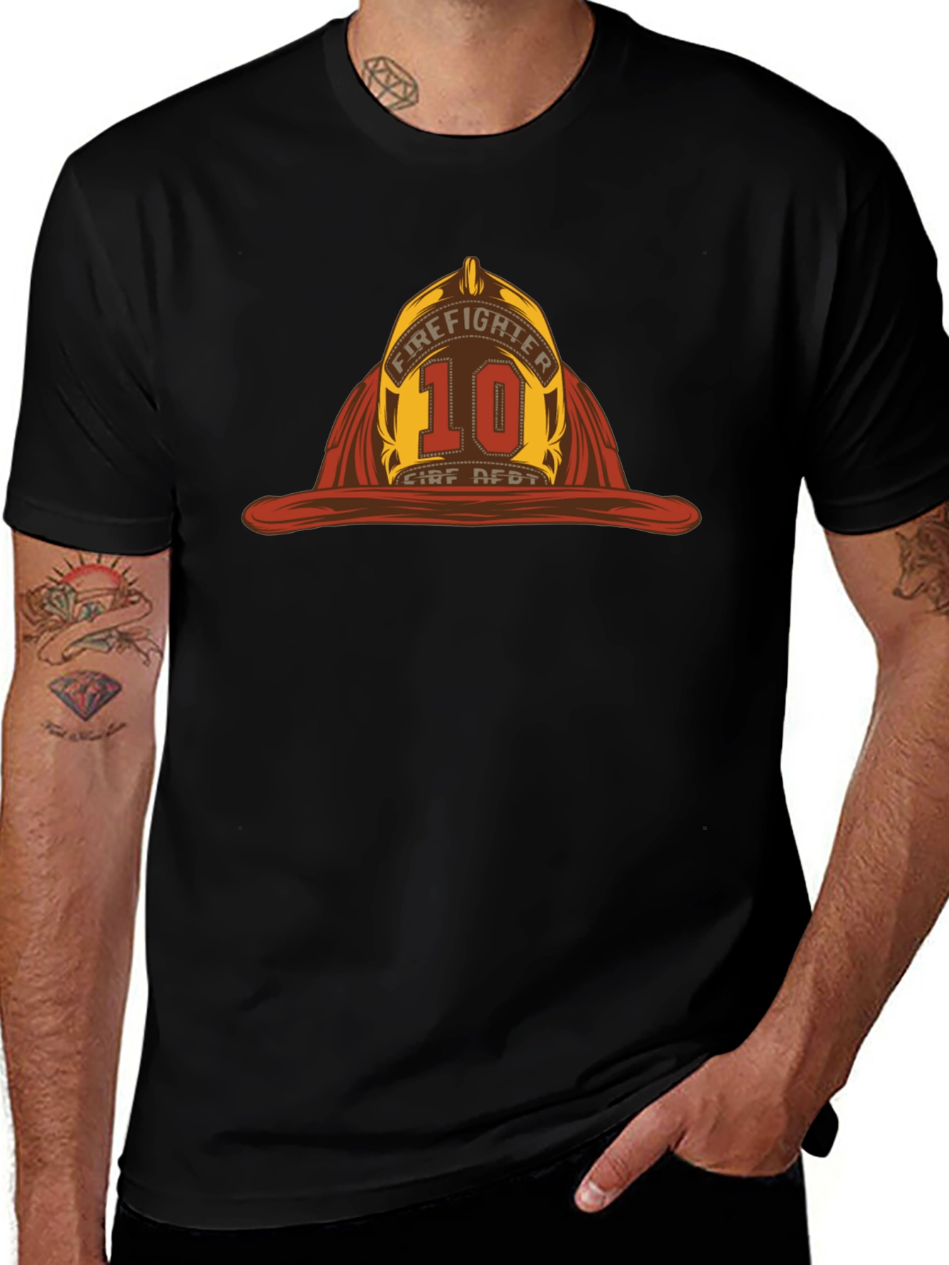 Firefighter Helmet Graphic Tee - Black Cotton T-Shirt