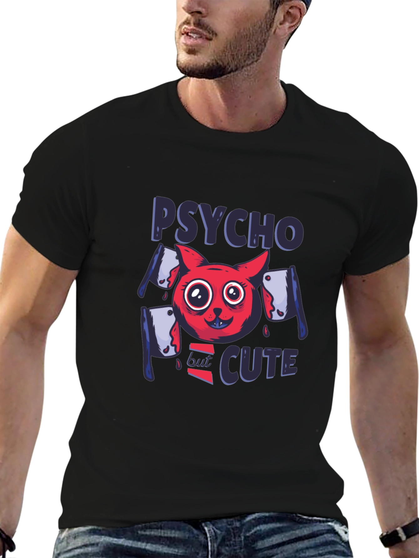 Psycho But Cute Graphic Tee - Black