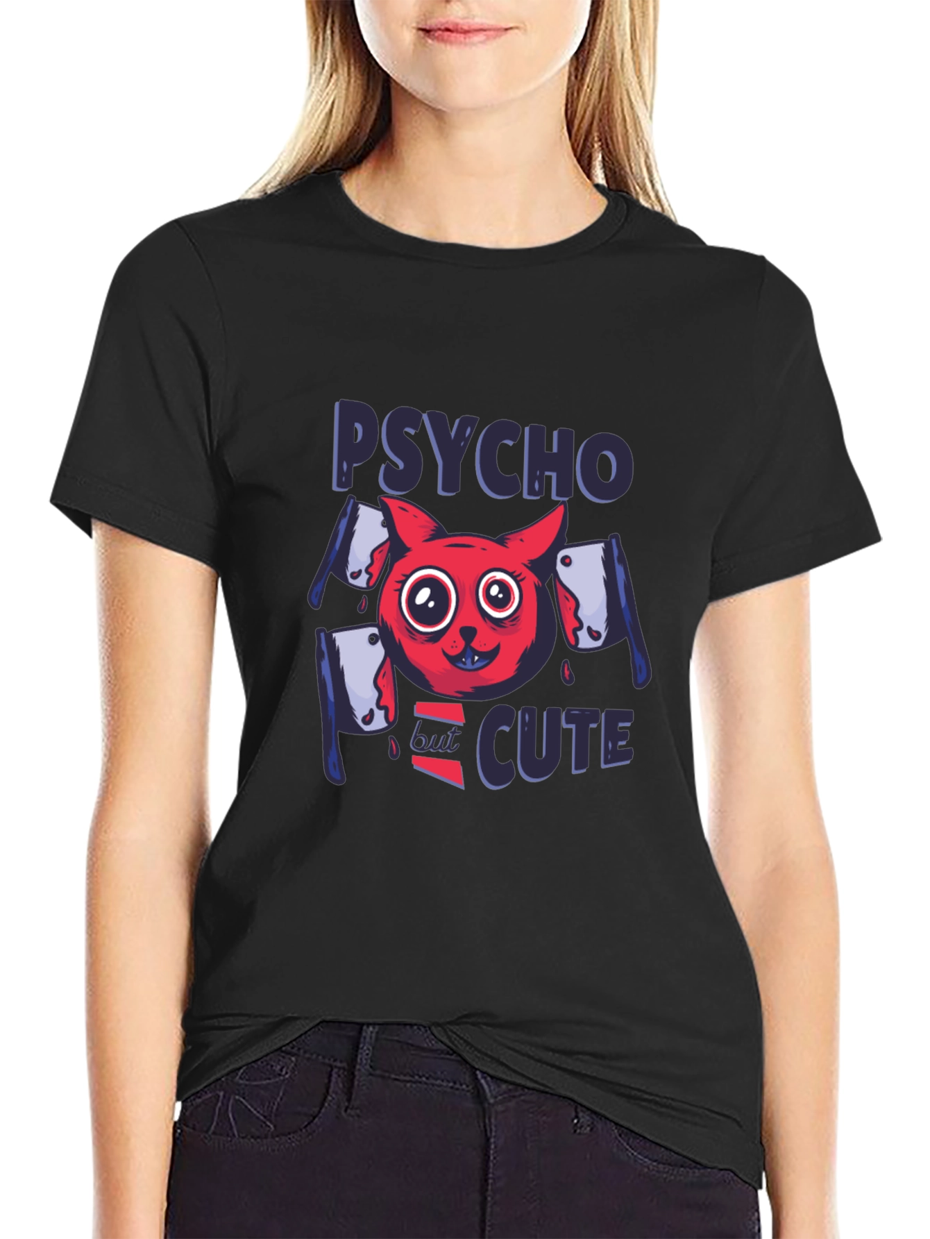 Psycho But Cute Graphic Tee - Black