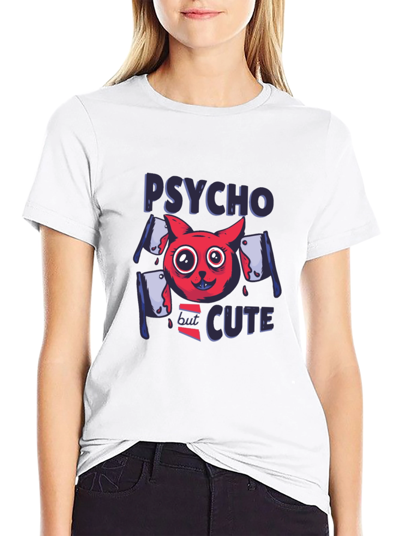 Psycho But Cute Graphic Tee - Black