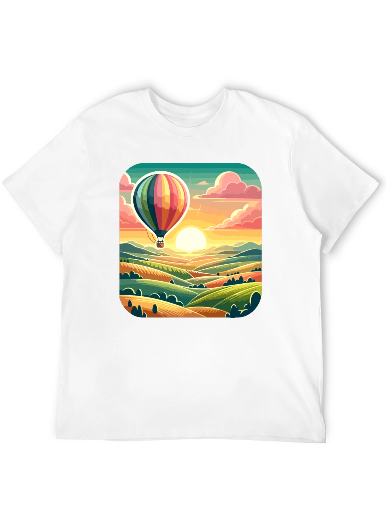 Hot Air Balloon Landscape Graphic Tee - Black