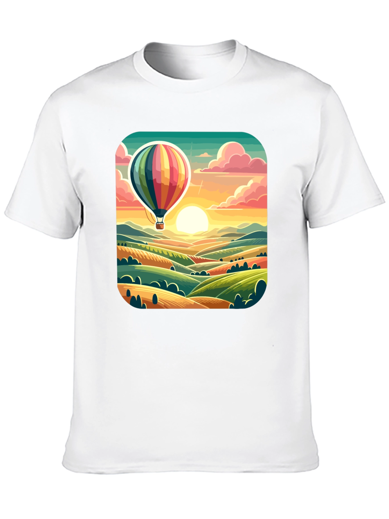 Hot Air Balloon Landscape Graphic Tee - Black
