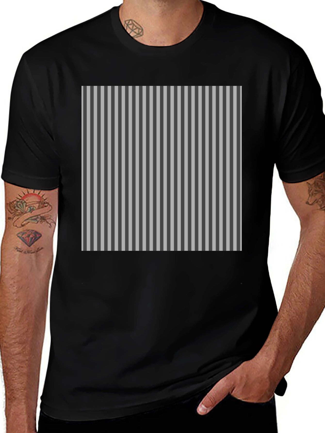 Striped Pattern Black T-Shirt