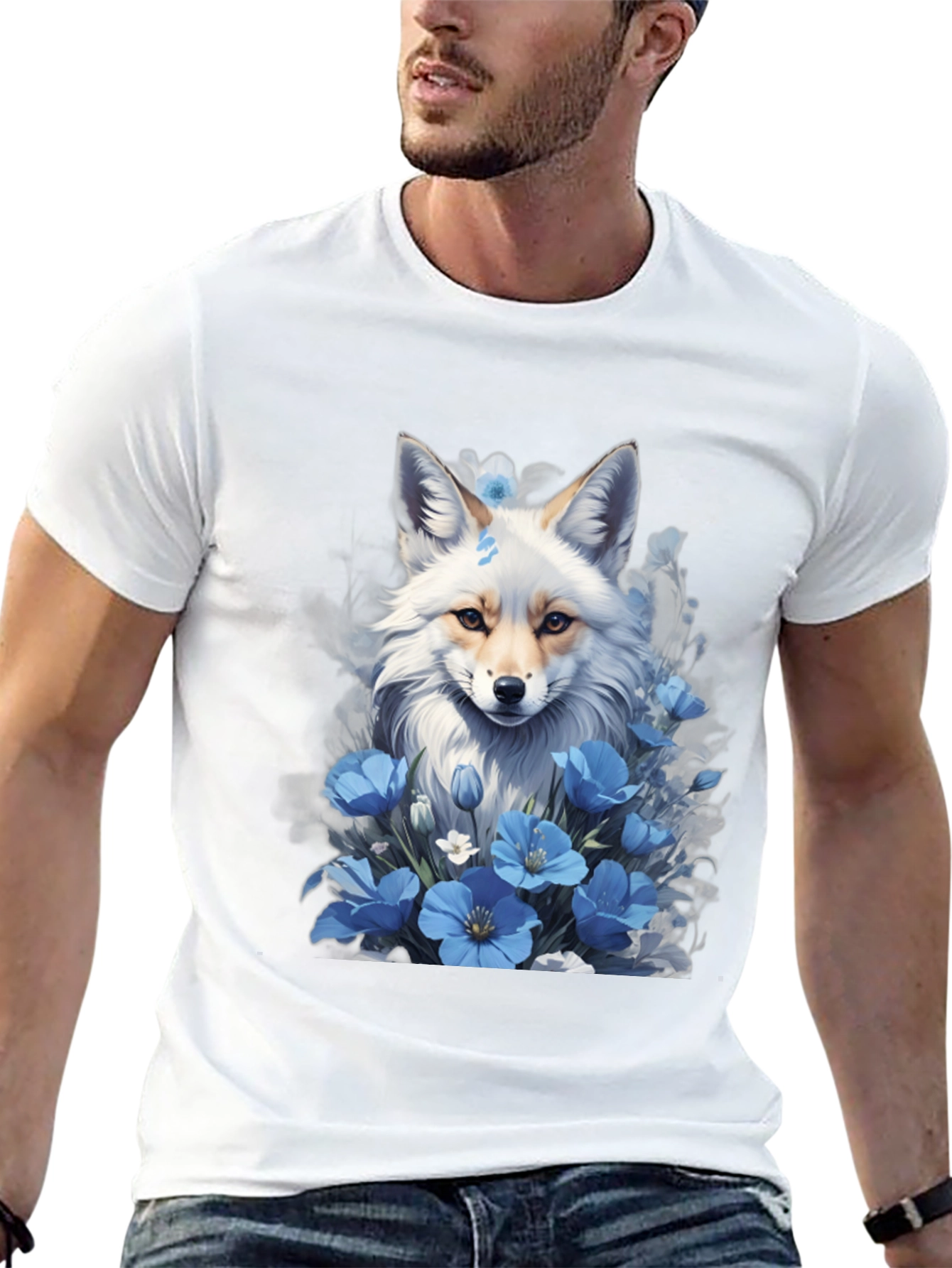 Fox & Blue Flower Graphic Tee
