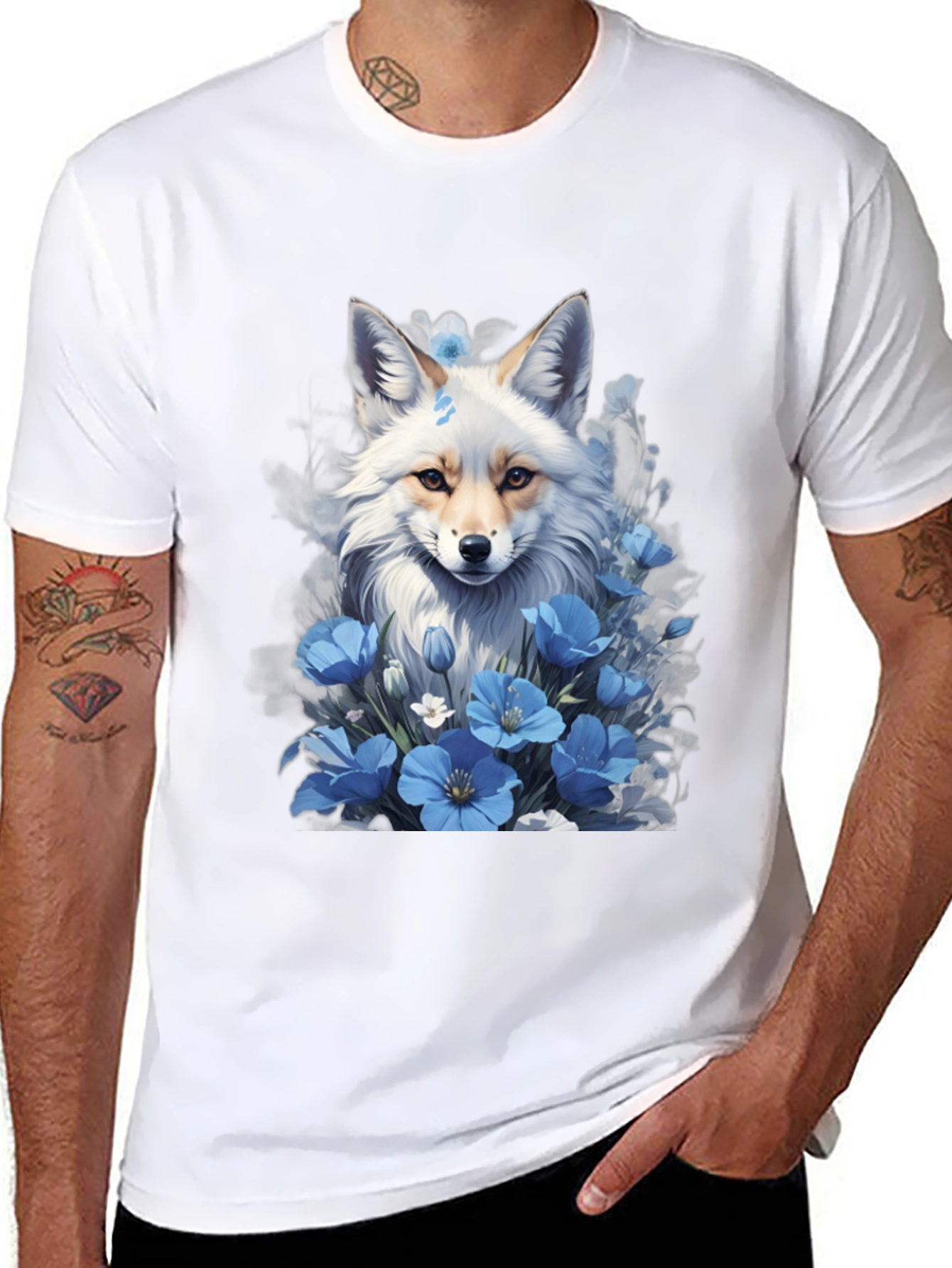 Fox & Blue Flower Graphic Tee