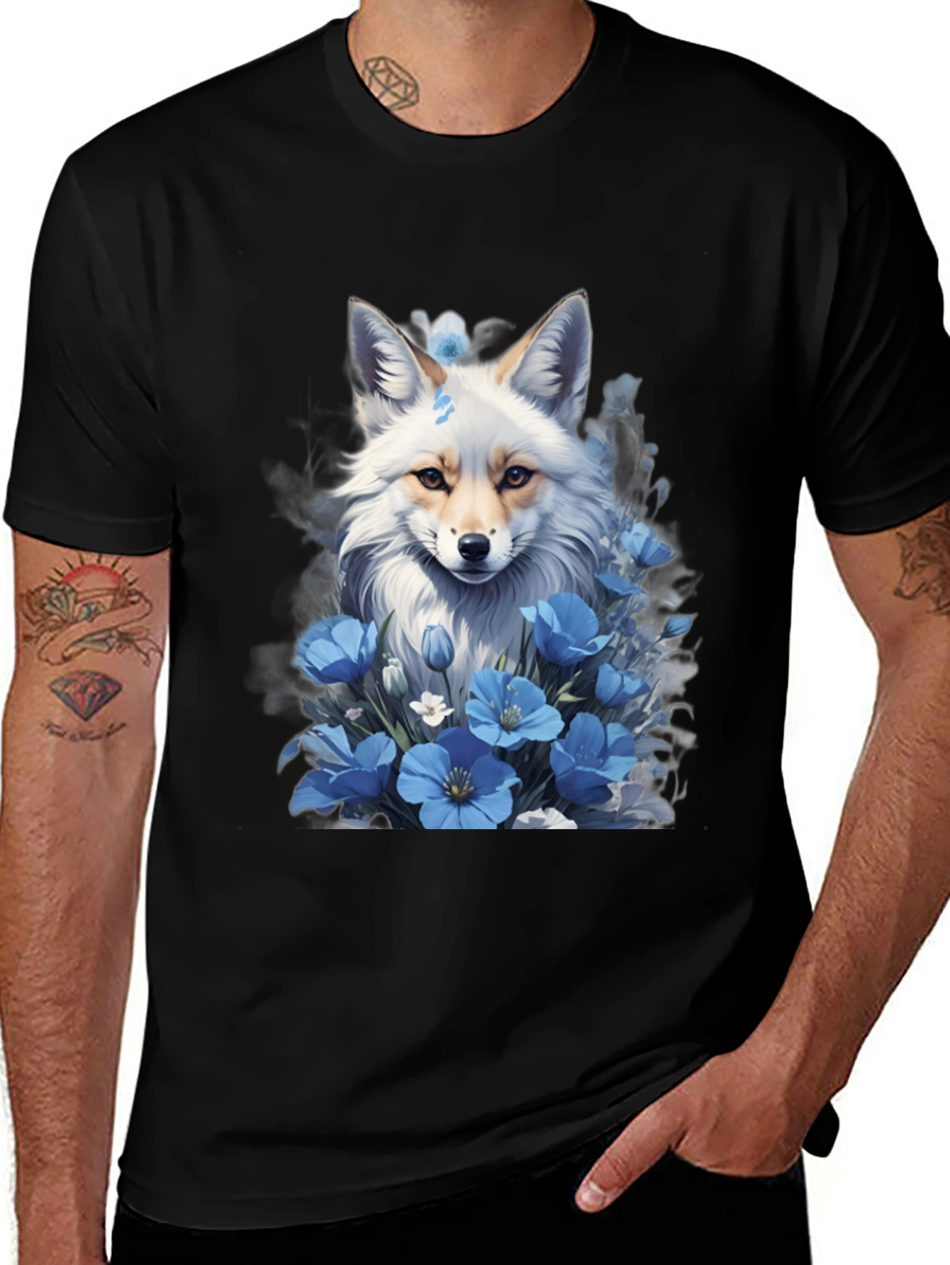 Fox & Blue Flower Graphic Tee