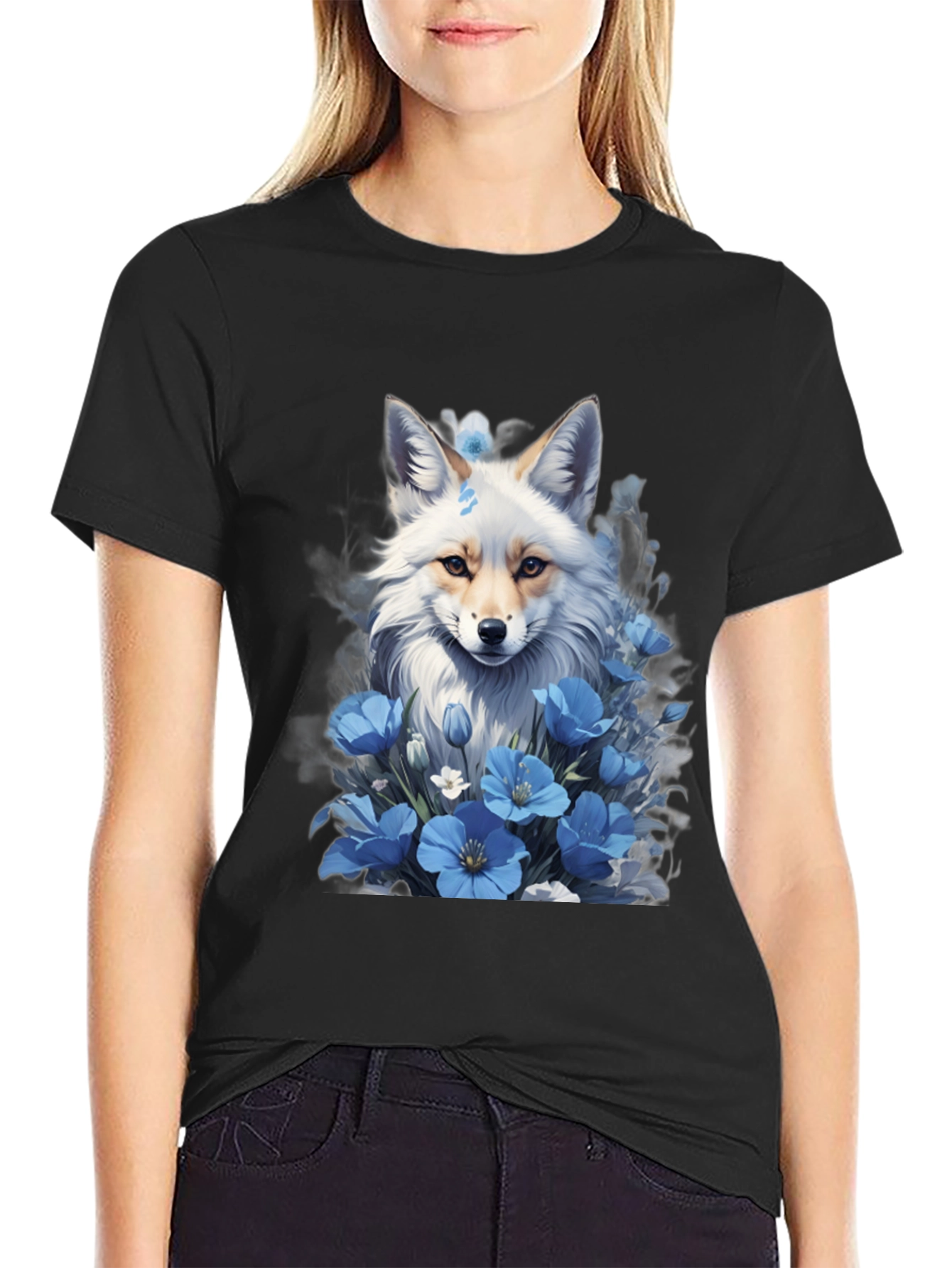 Fox & Blue Flower Graphic Tee