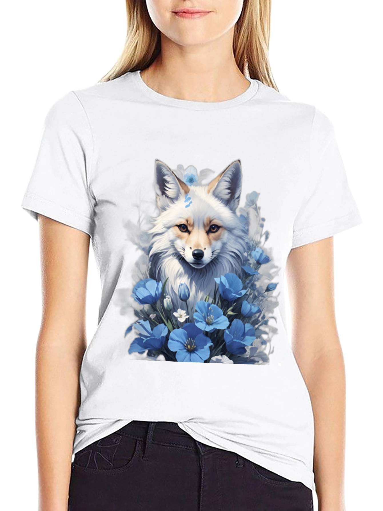 Fox & Blue Flower Graphic Tee