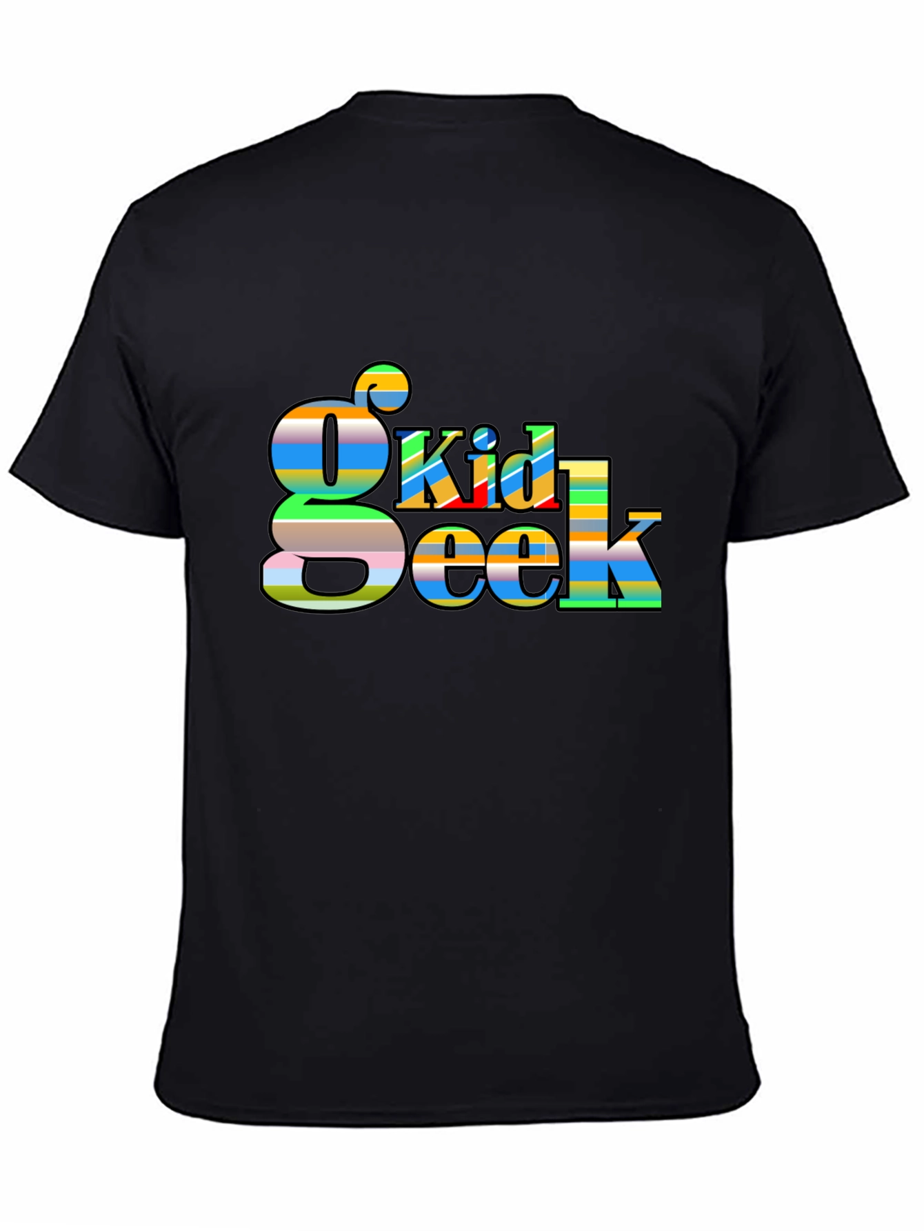 Geek Kid Striped Graphic Black T-Shirt