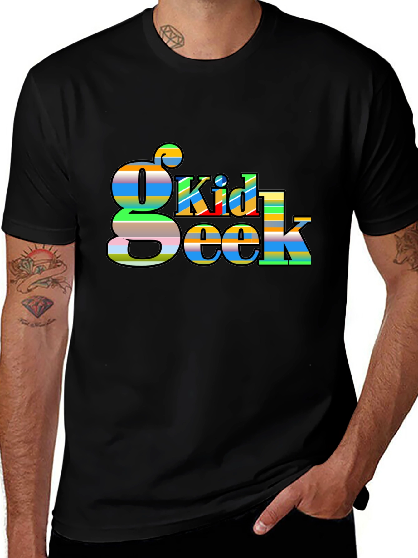 Geek Kid Striped Graphic Black T-Shirt