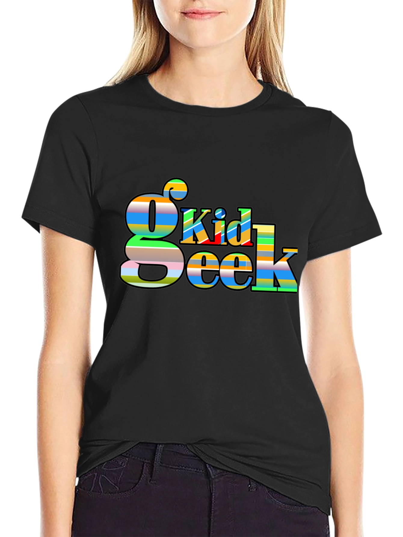 Geek Kid Striped Graphic Black T-Shirt