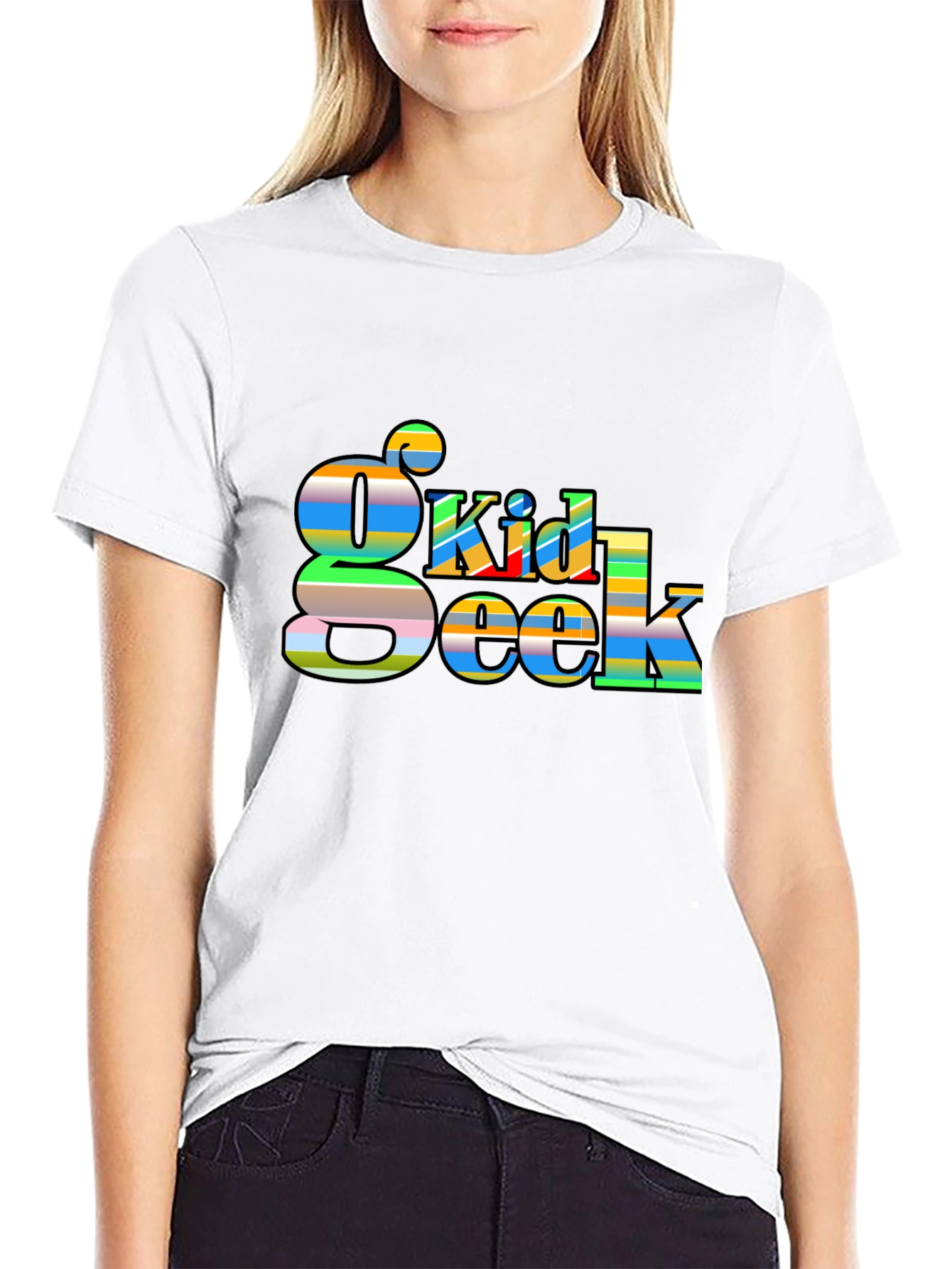 Geek Kid Striped Graphic Black T-Shirt