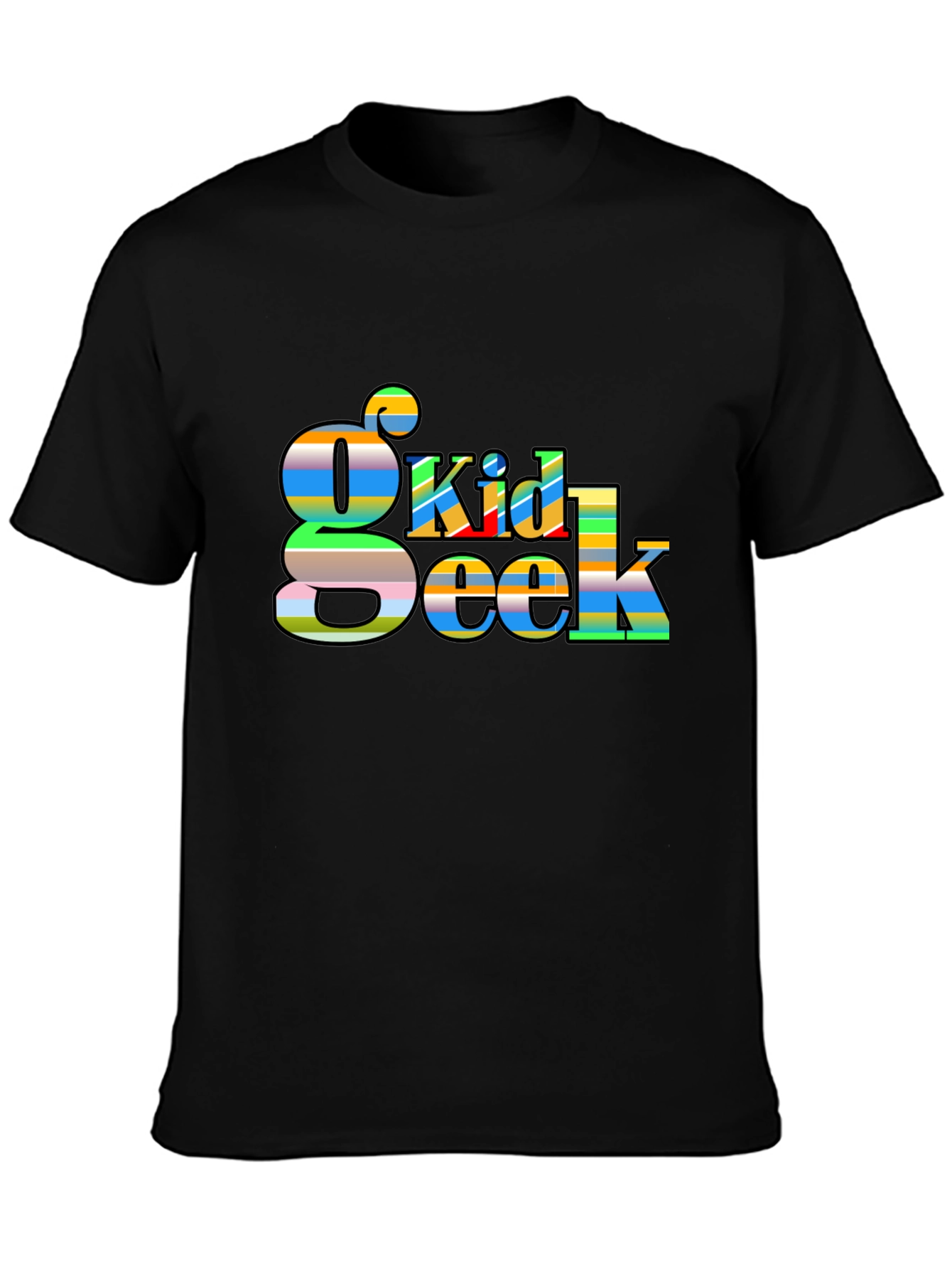 Geek Kid Striped Graphic Black T-Shirt