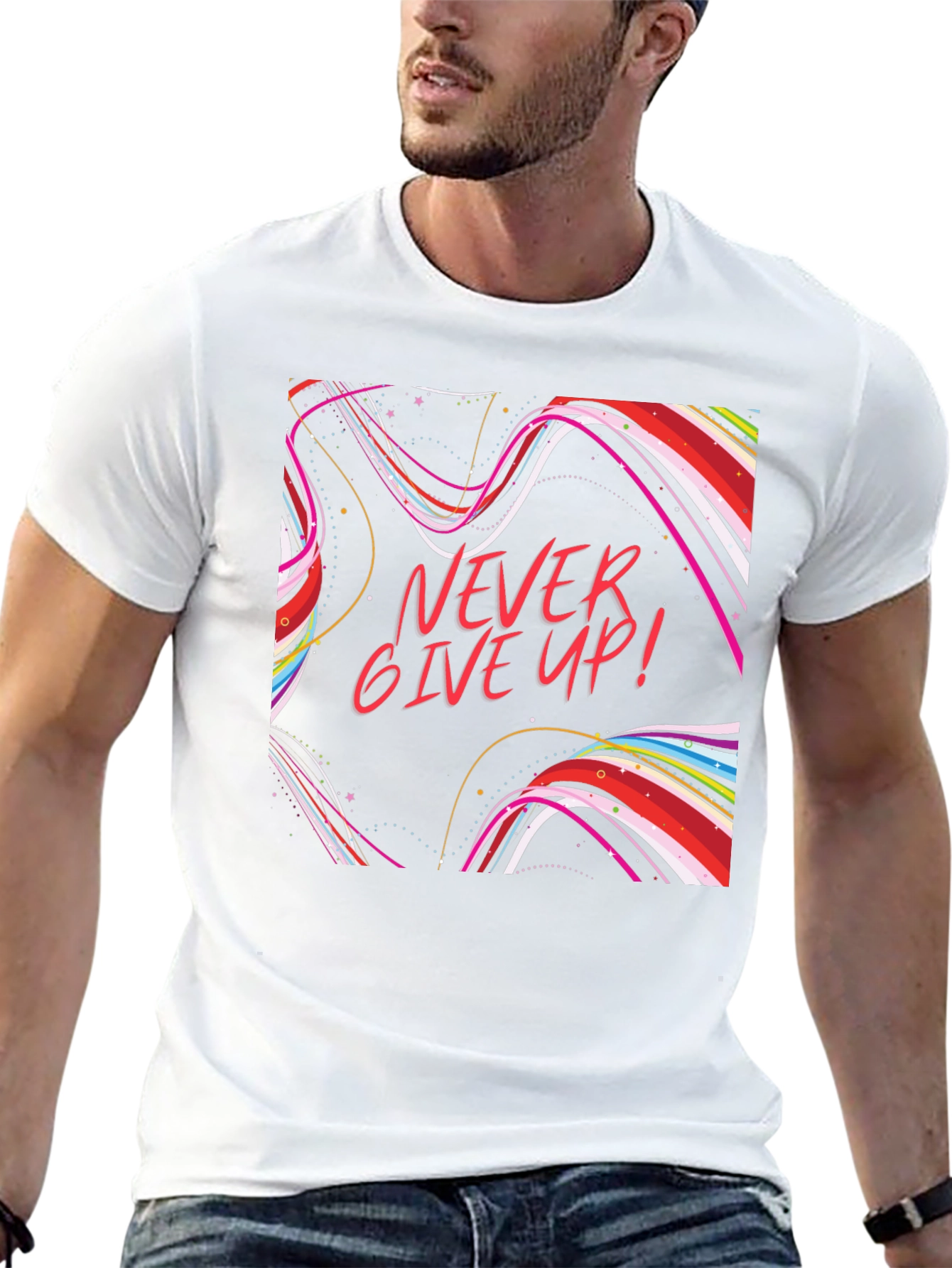 Never Give Up Graphic T-Shirt Black Cotton