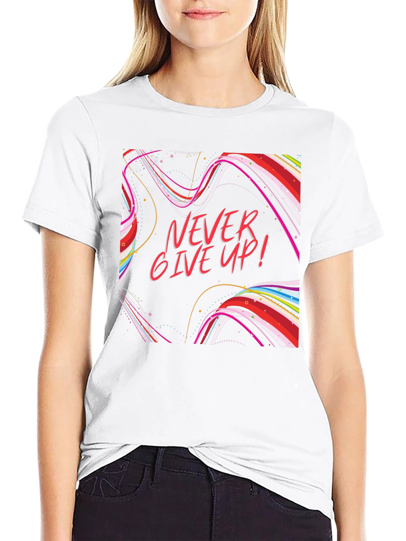 Never Give Up Graphic T-Shirt Black Cotton