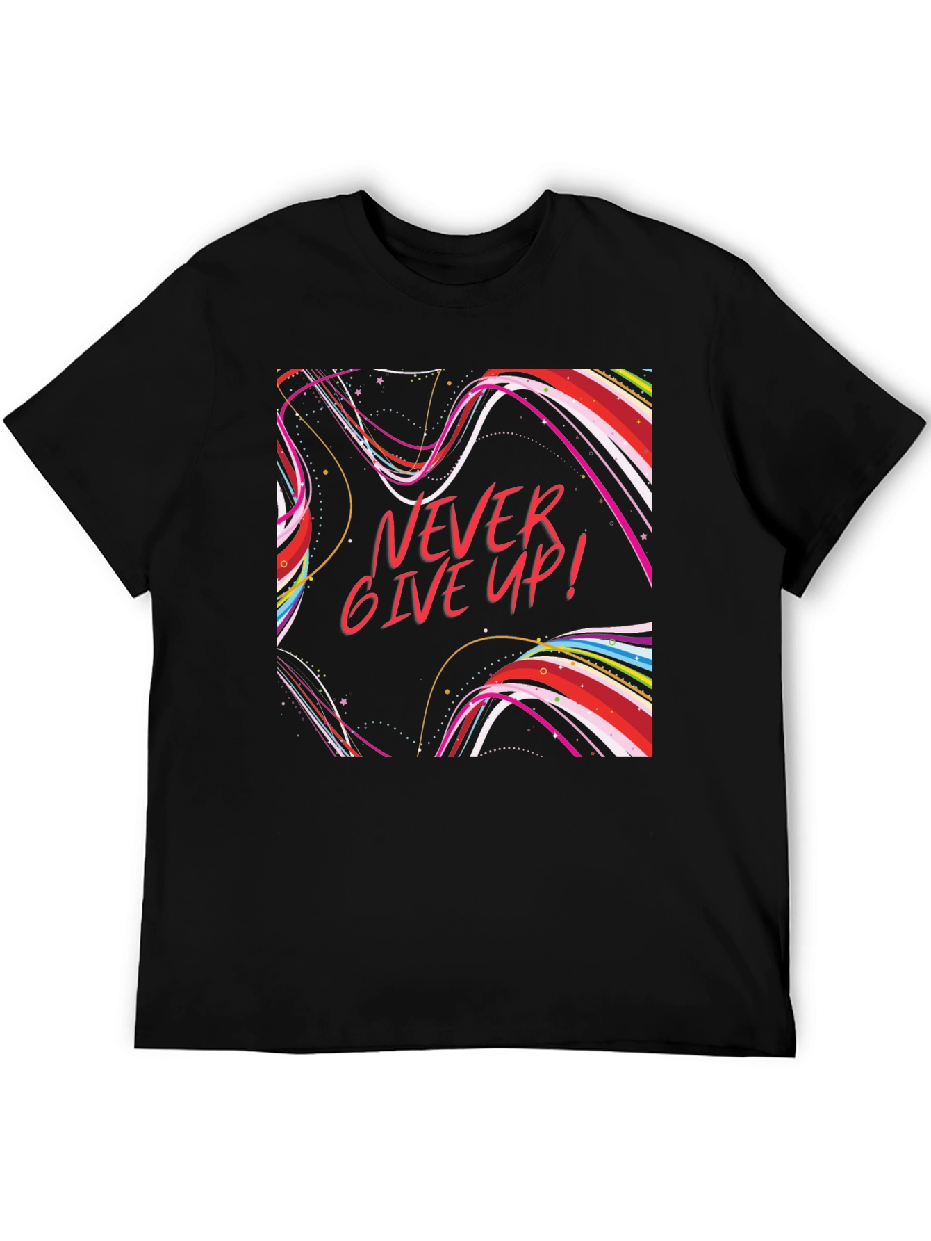 Never Give Up Graphic T-Shirt Black Cotton