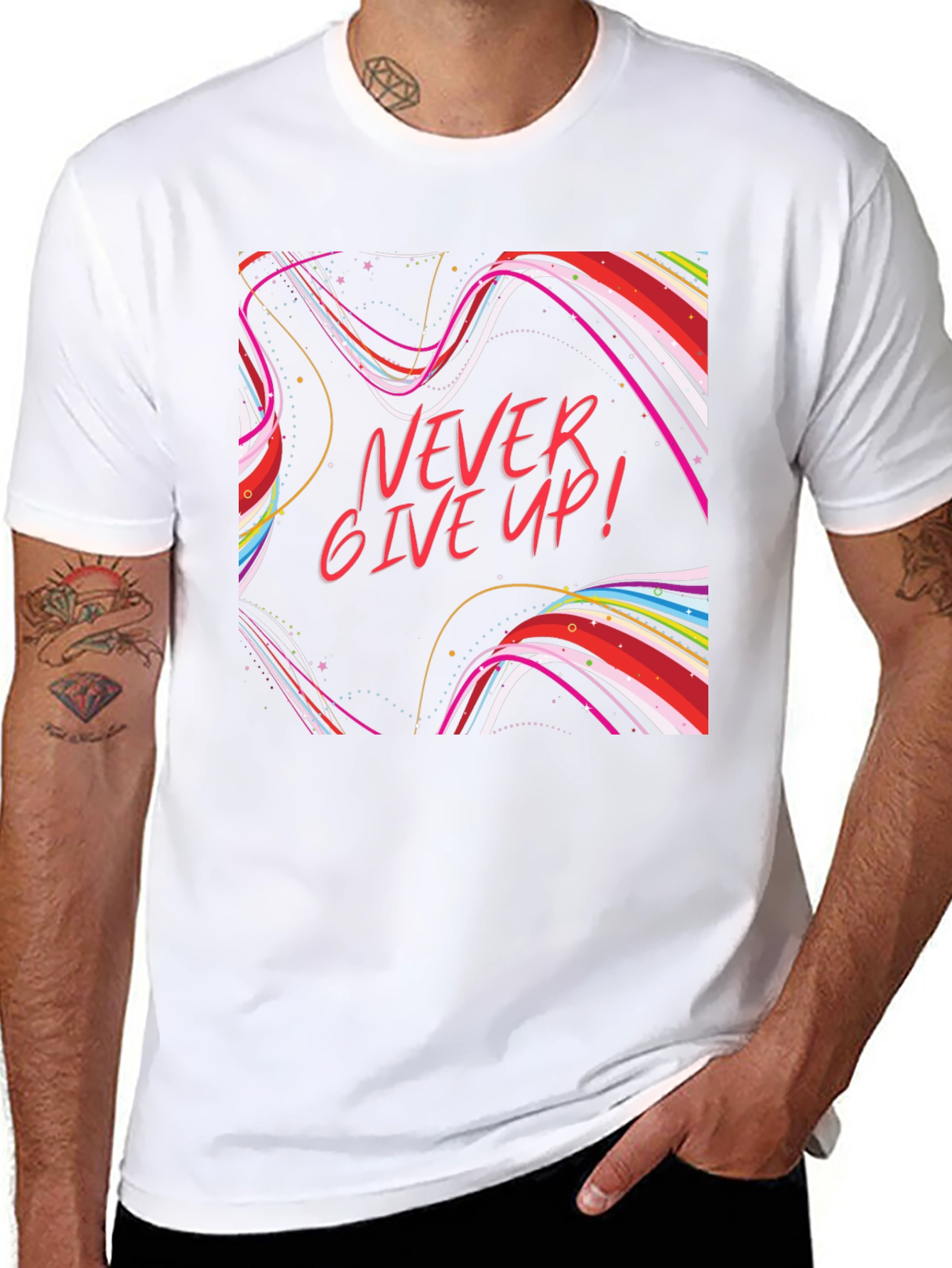 Never Give Up Graphic T-Shirt Black Cotton