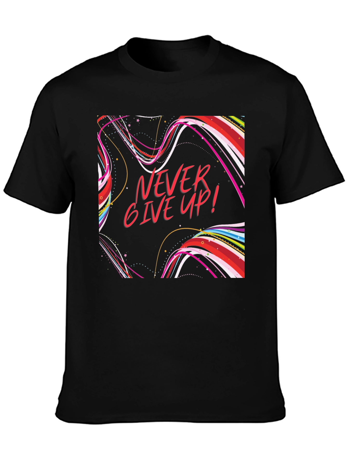 Never Give Up Graphic T-Shirt Black Cotton