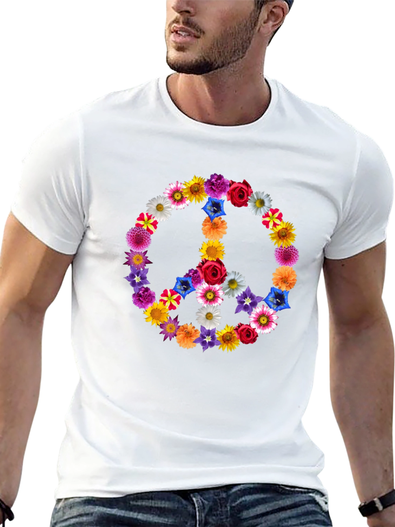 Floral Peace Sign Graphic Tee - Black