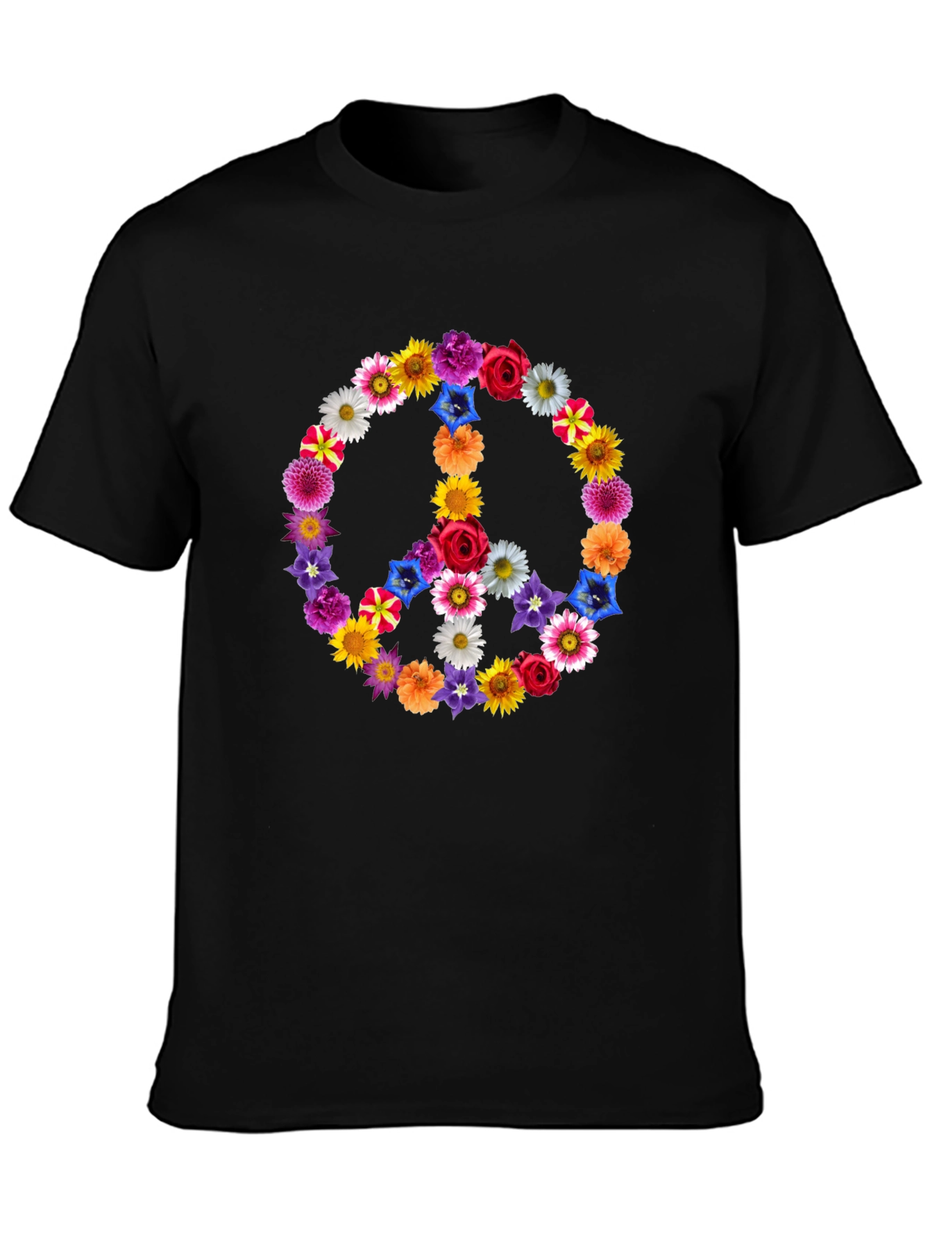 Floral Peace Sign Graphic Tee - Black