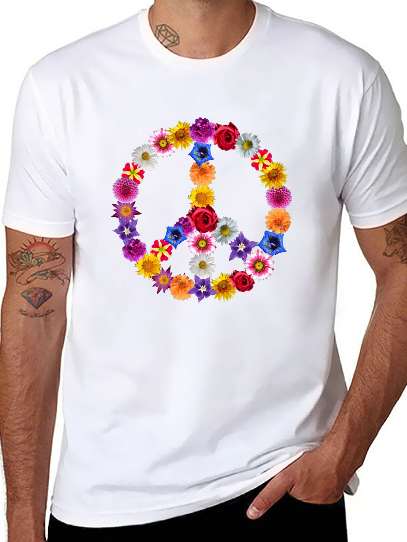 Floral Peace Sign Graphic Tee - Black