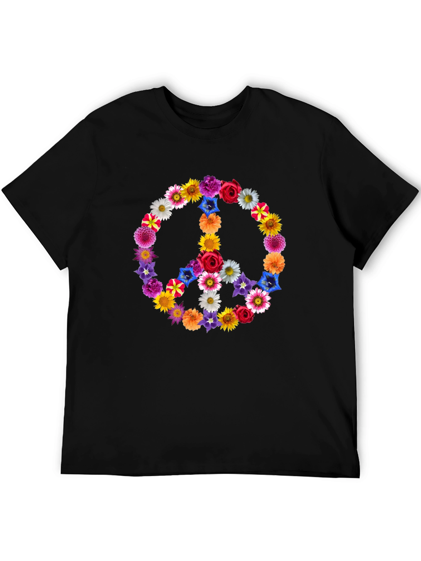 Floral Peace Sign Graphic Tee - Black