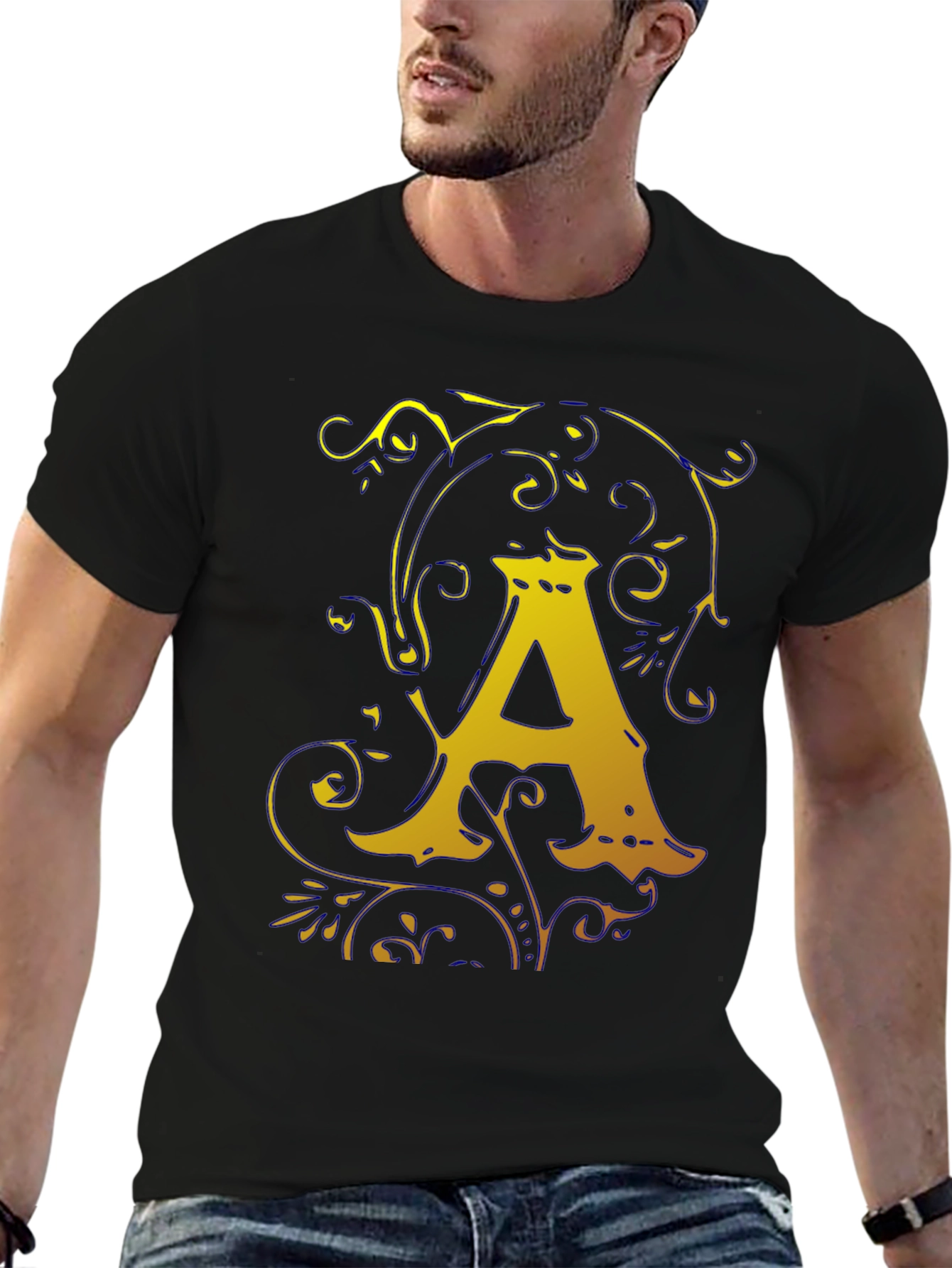 Letter A Graphic Tee - Gold Monogram T-Shirt