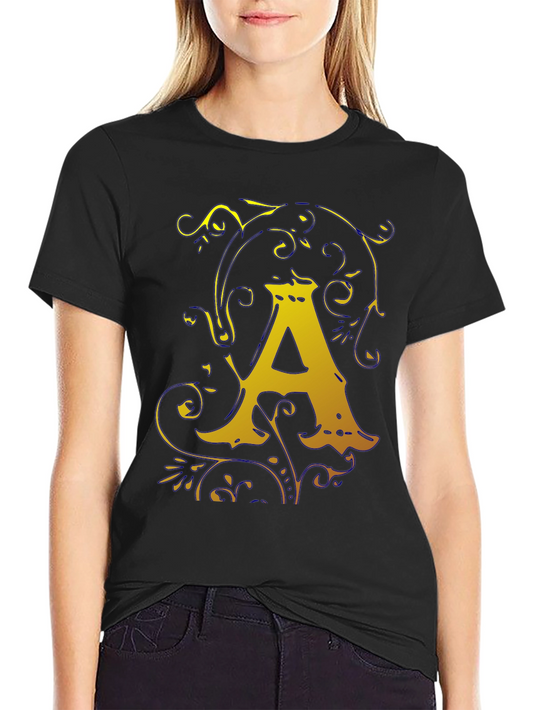 Letter A Graphic Tee - Gold Monogram T-Shirt