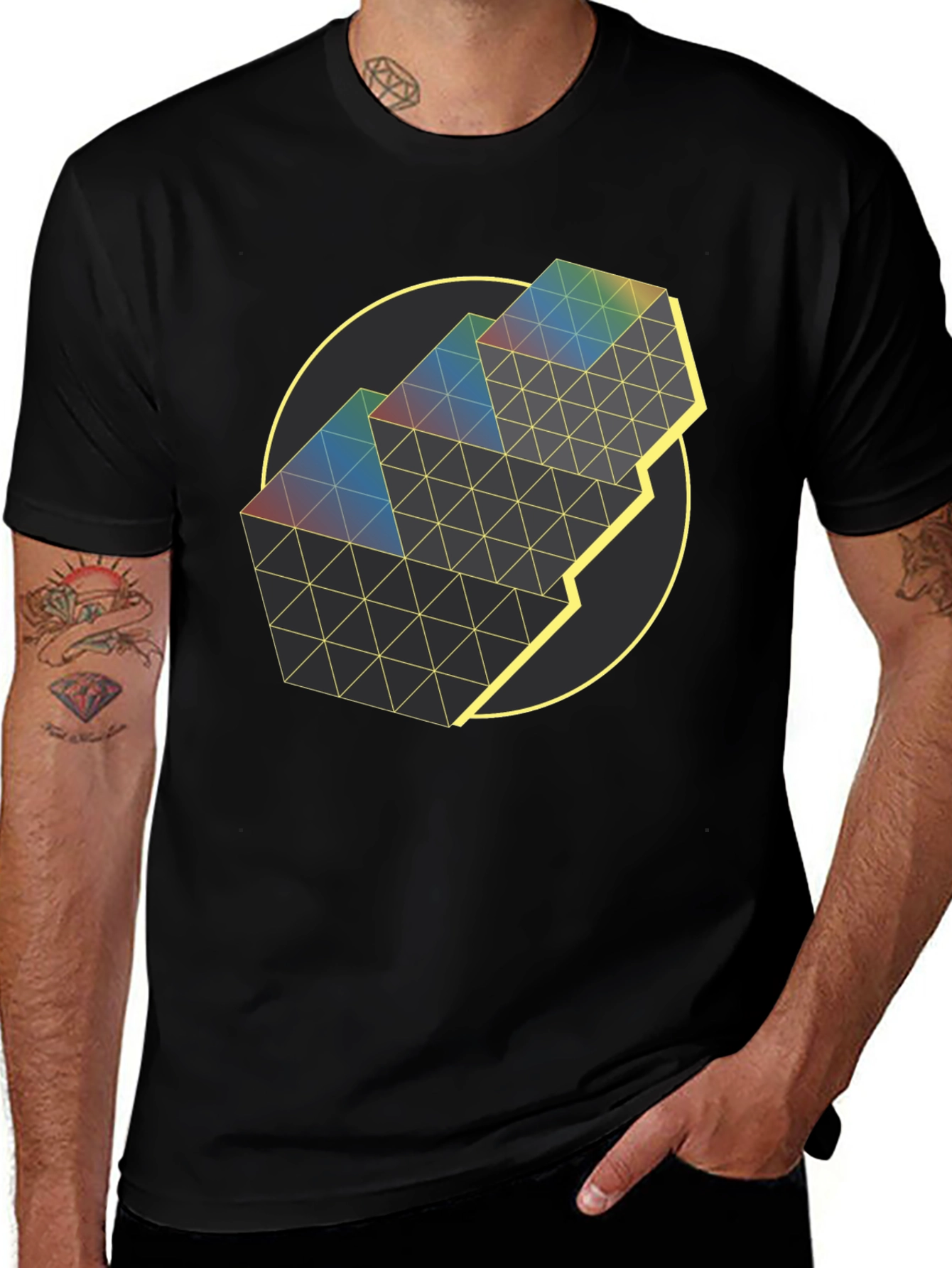 Geometric Prism Graphic Tee - Black