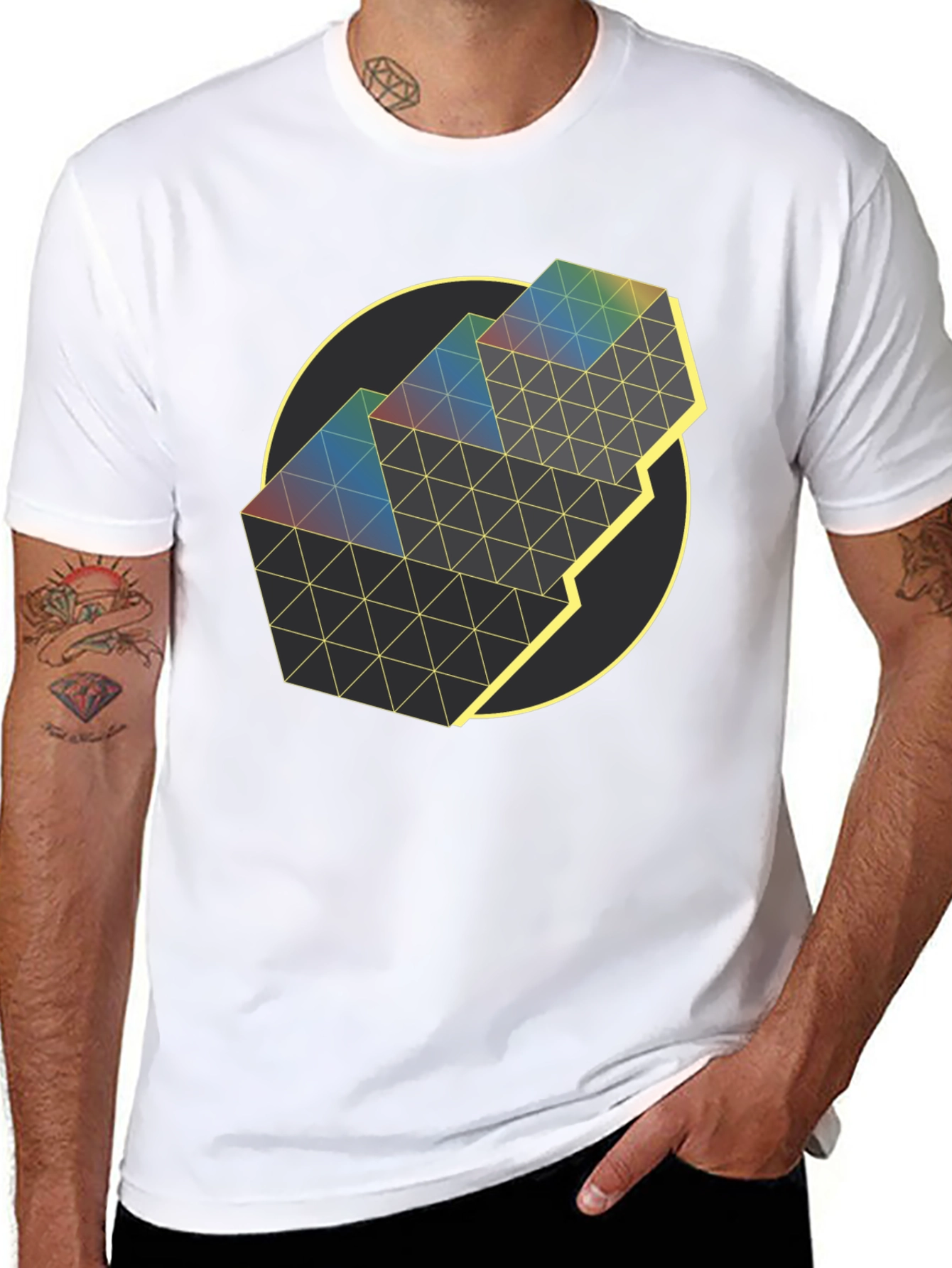 Geometric Prism Graphic Tee - Black