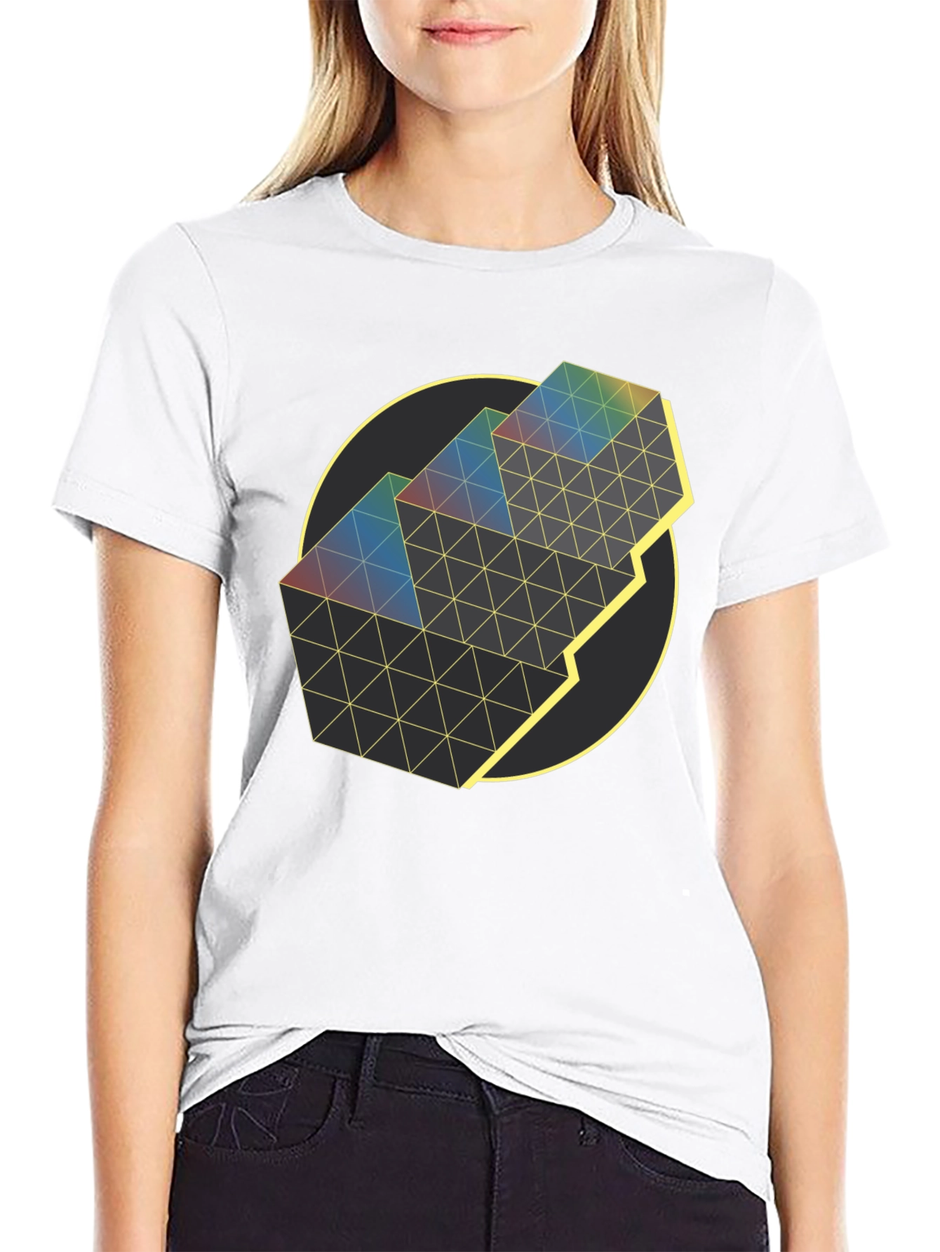 Geometric Prism Graphic Tee - Black