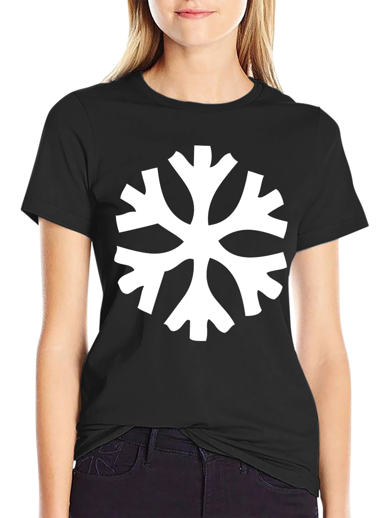 Black T-Shirt with White Snowflake Style Graphic