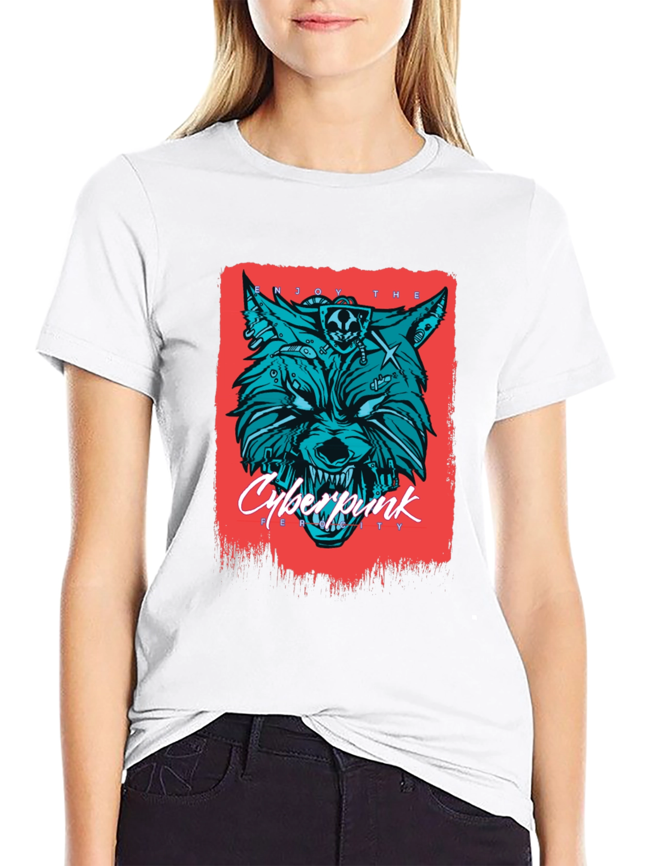 Cyberpunk Wolf Graphic Print T-Shirt - Mens Fashion Tee