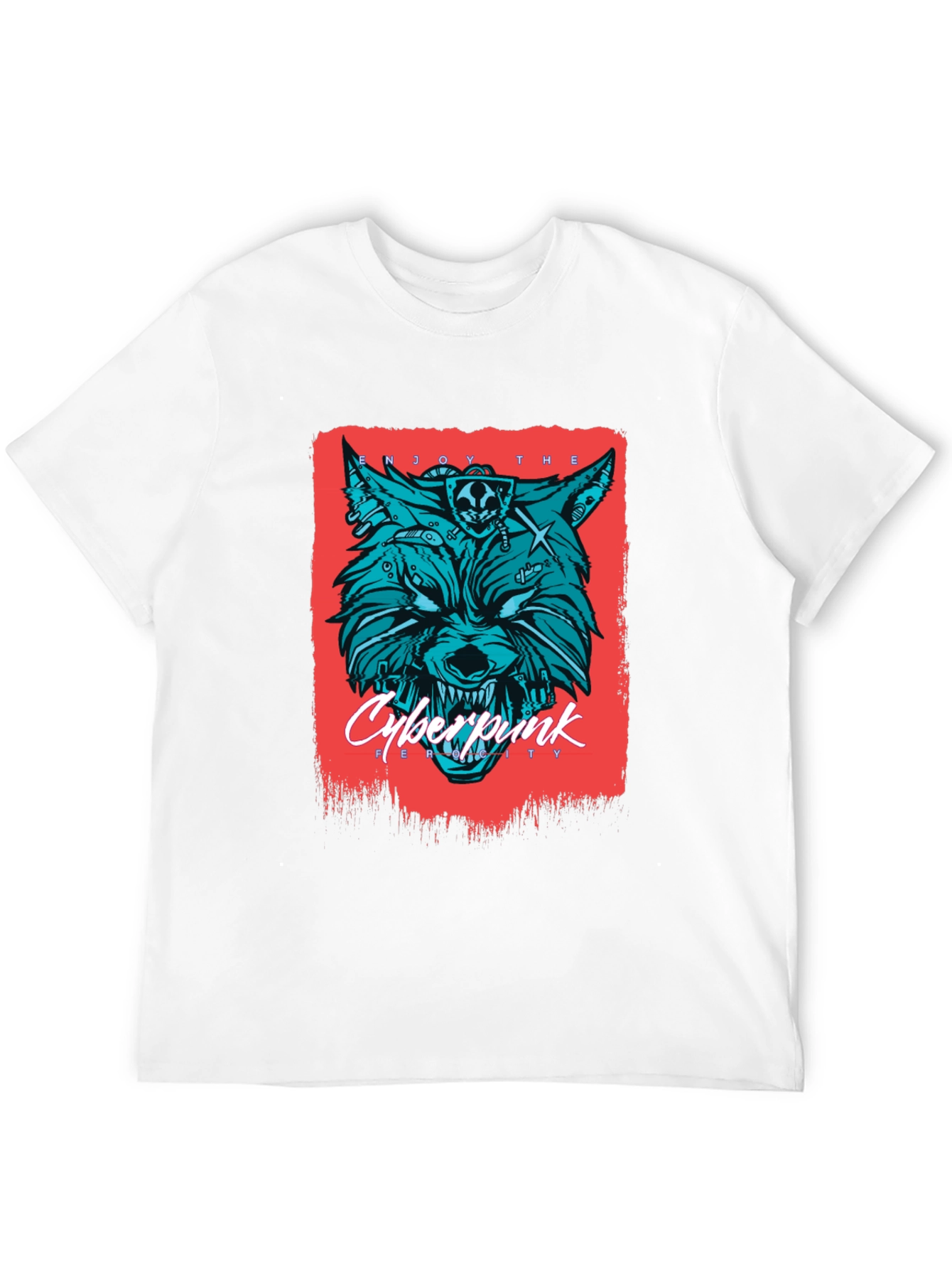 Cyberpunk Wolf Graphic Print T-Shirt - Mens Fashion Tee