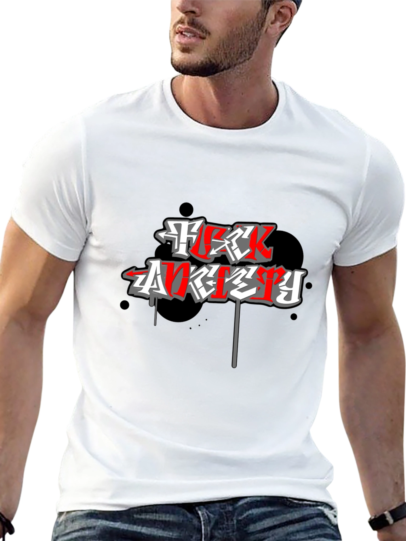 F*ck Anxiety Graphic Print Black T-Shirt