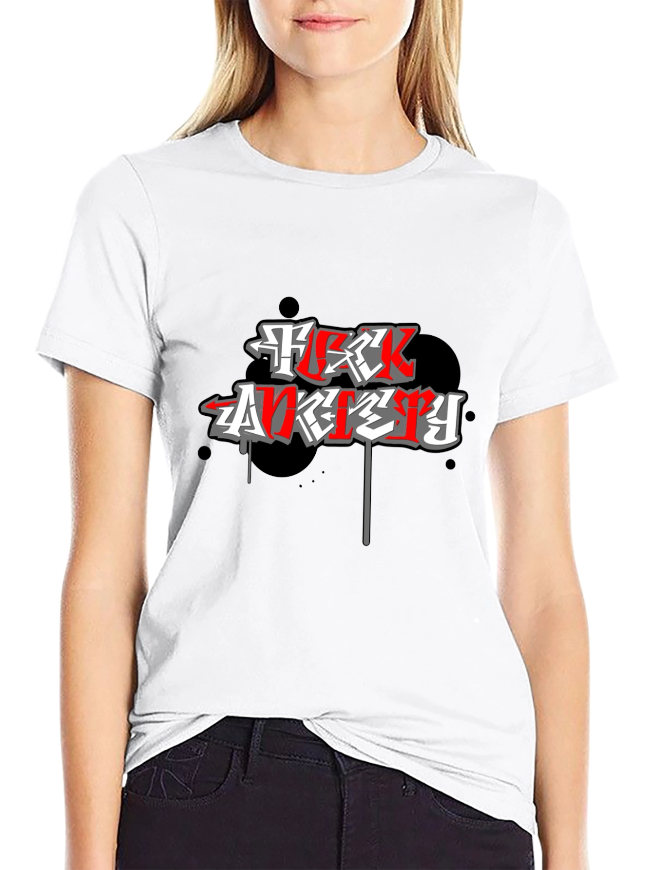F*ck Anxiety Graphic Print Black T-Shirt