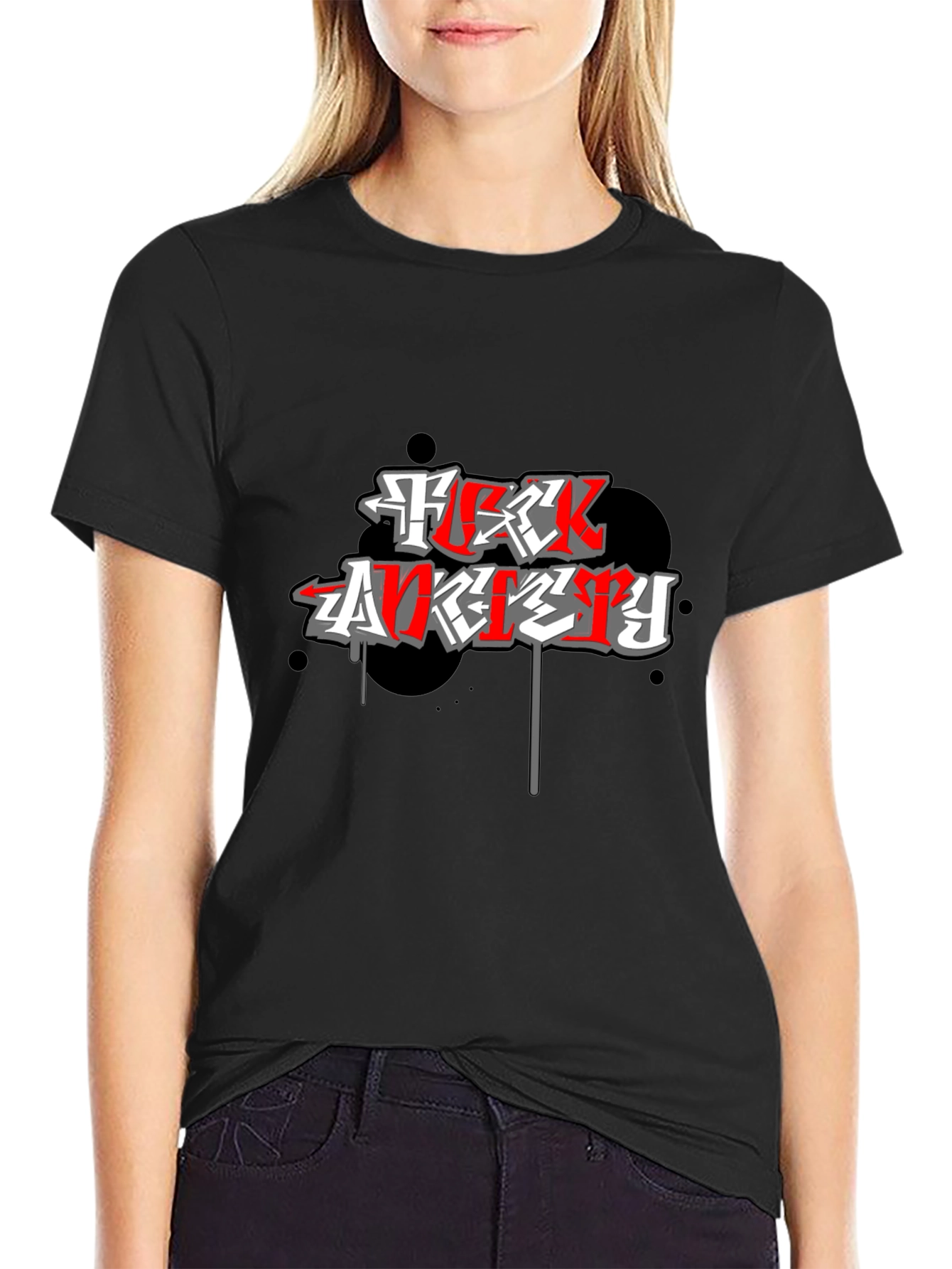F*ck Anxiety Graphic Print Black T-Shirt